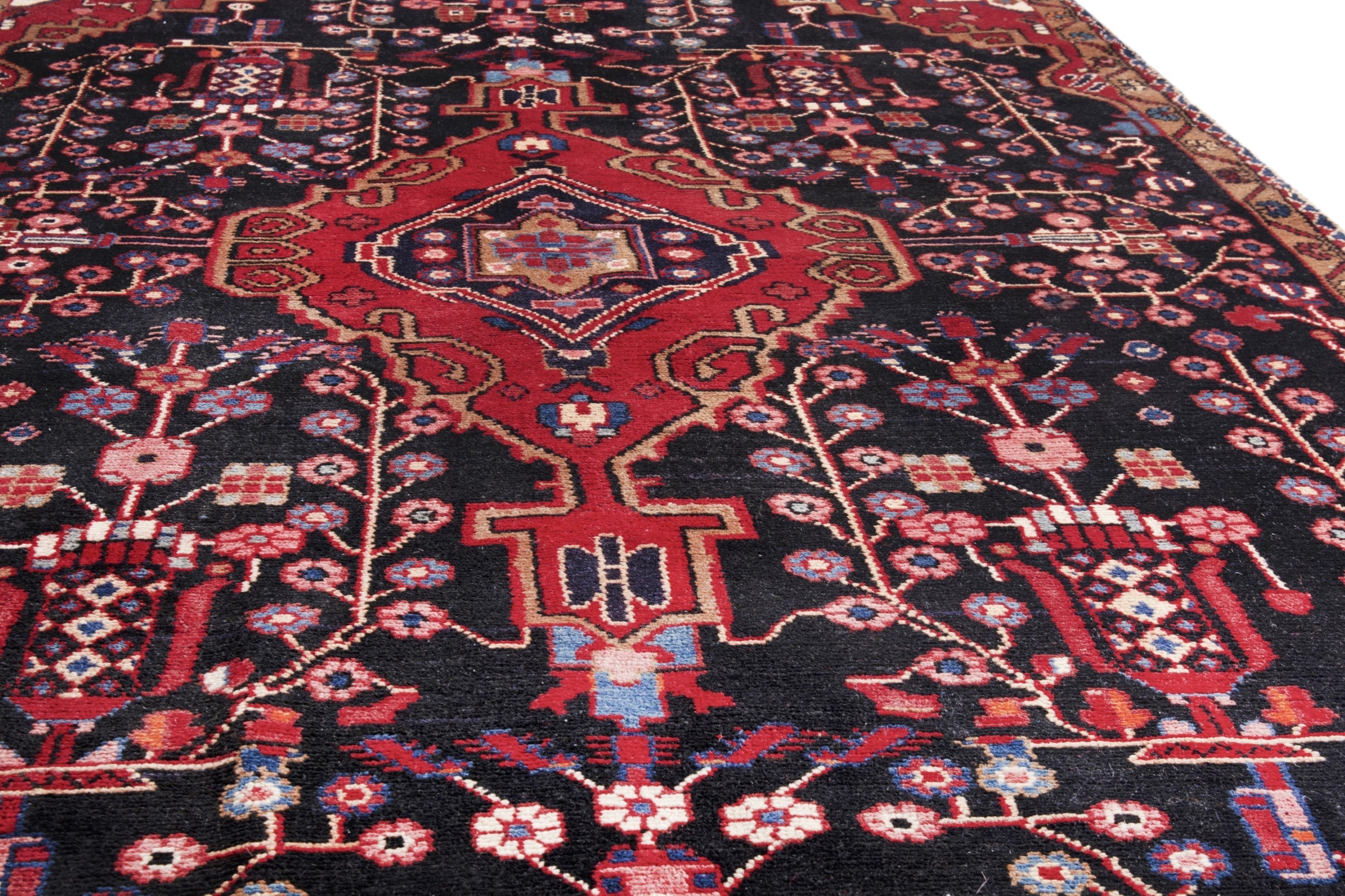 Persian Hamedan area rug in burgundy and deep red, view 9 of 19