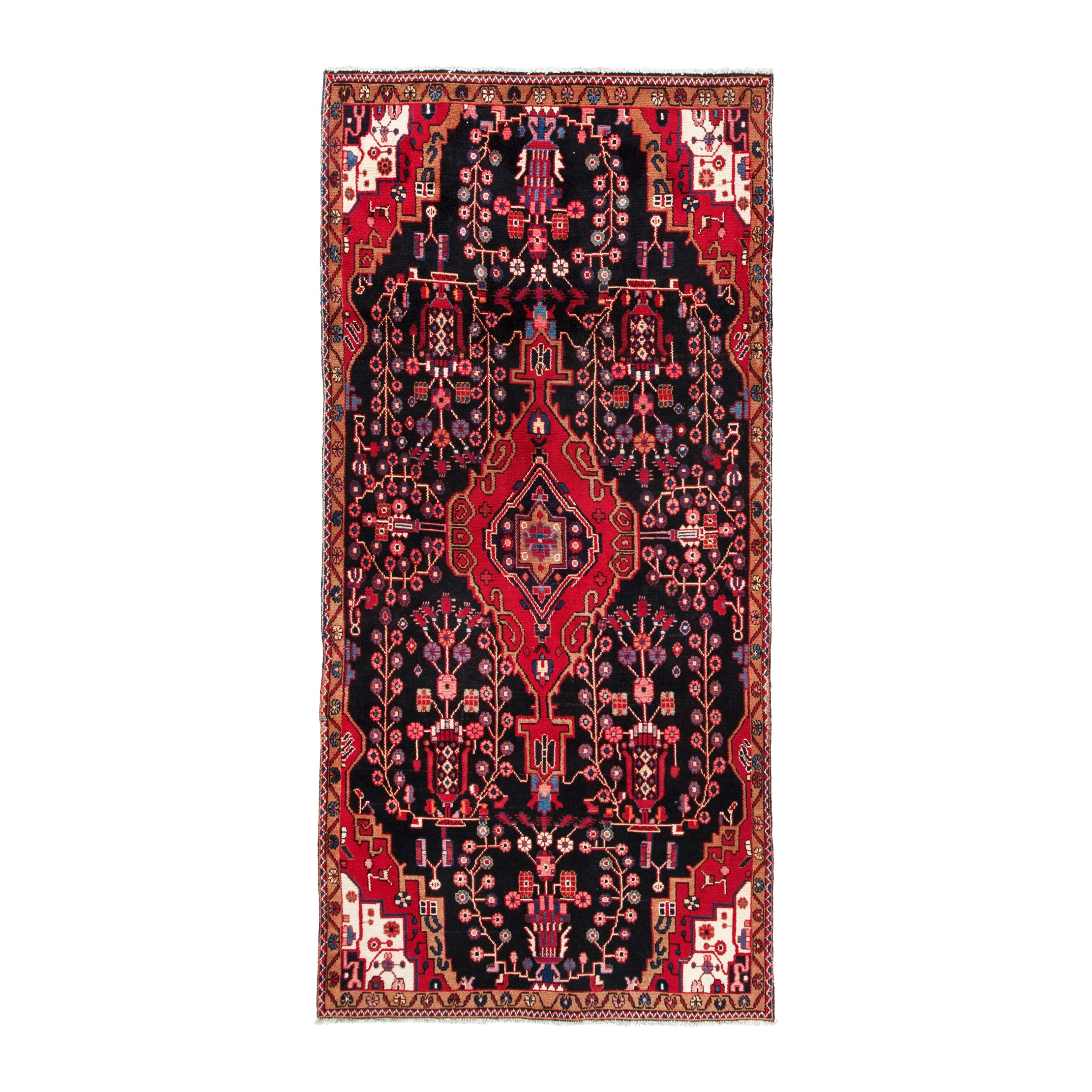 Persian Hamedan area rug in burgundy and deep red, 4'1" x 8'6"