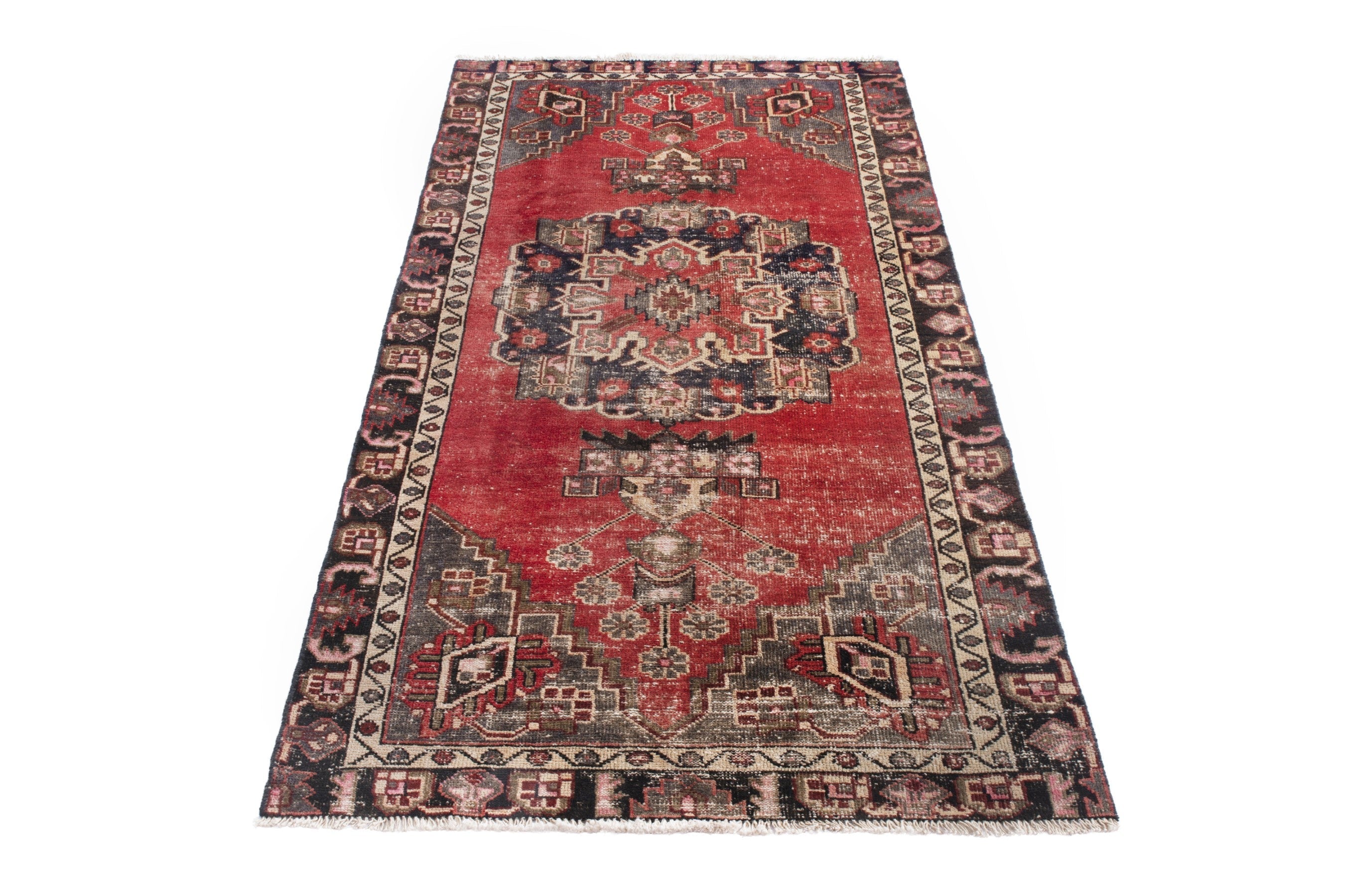 Persian Ferdos area rug in deep red and burgundy, view 3 of 16