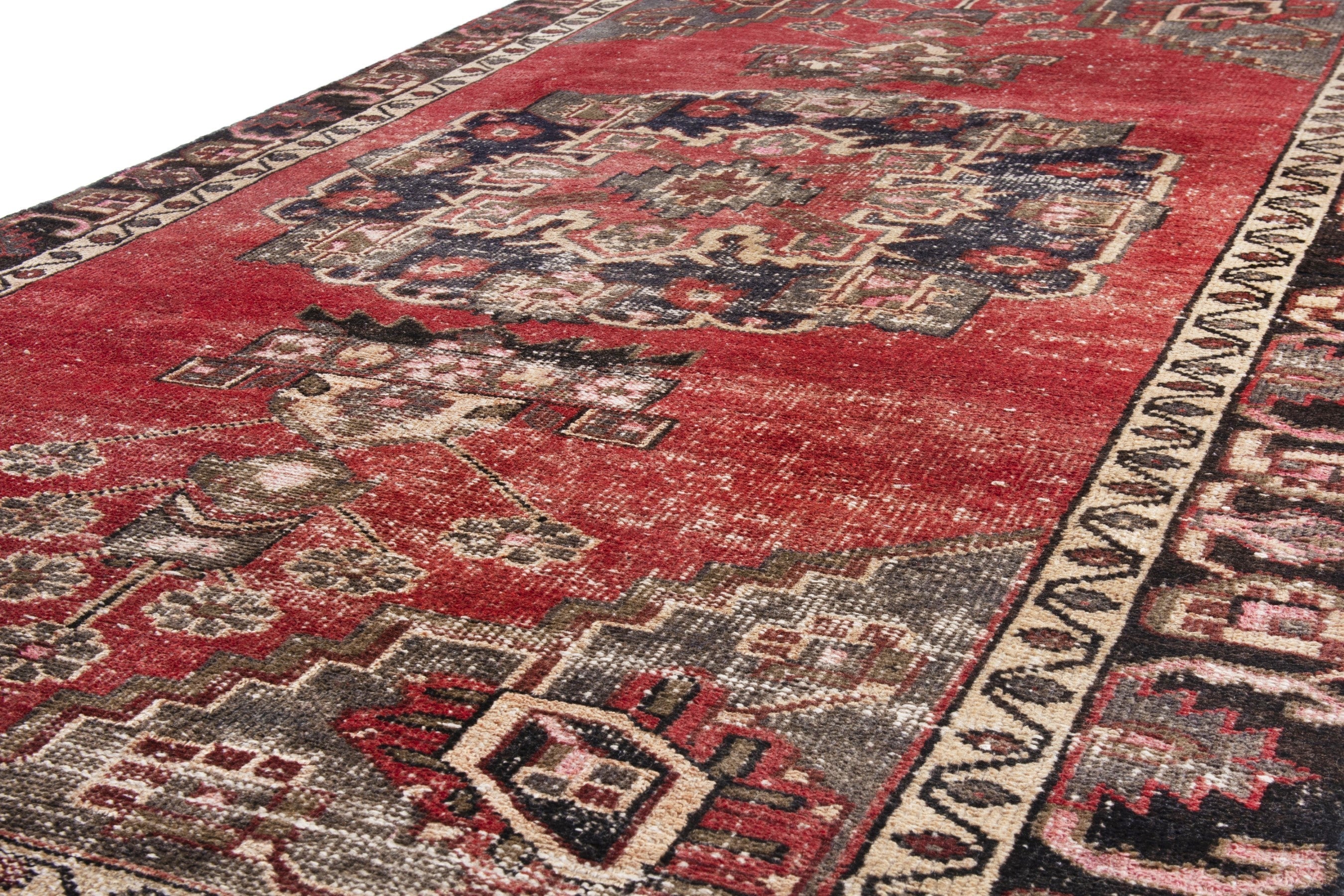 Persian Ferdos area rug in deep red and burgundy, view 8 of 16