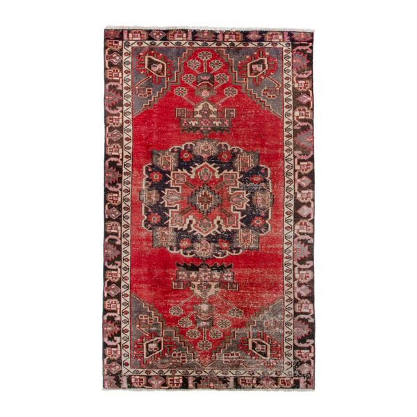 Persian Ferdos area rug in deep red and burgundy, 3'7" x 7'1"