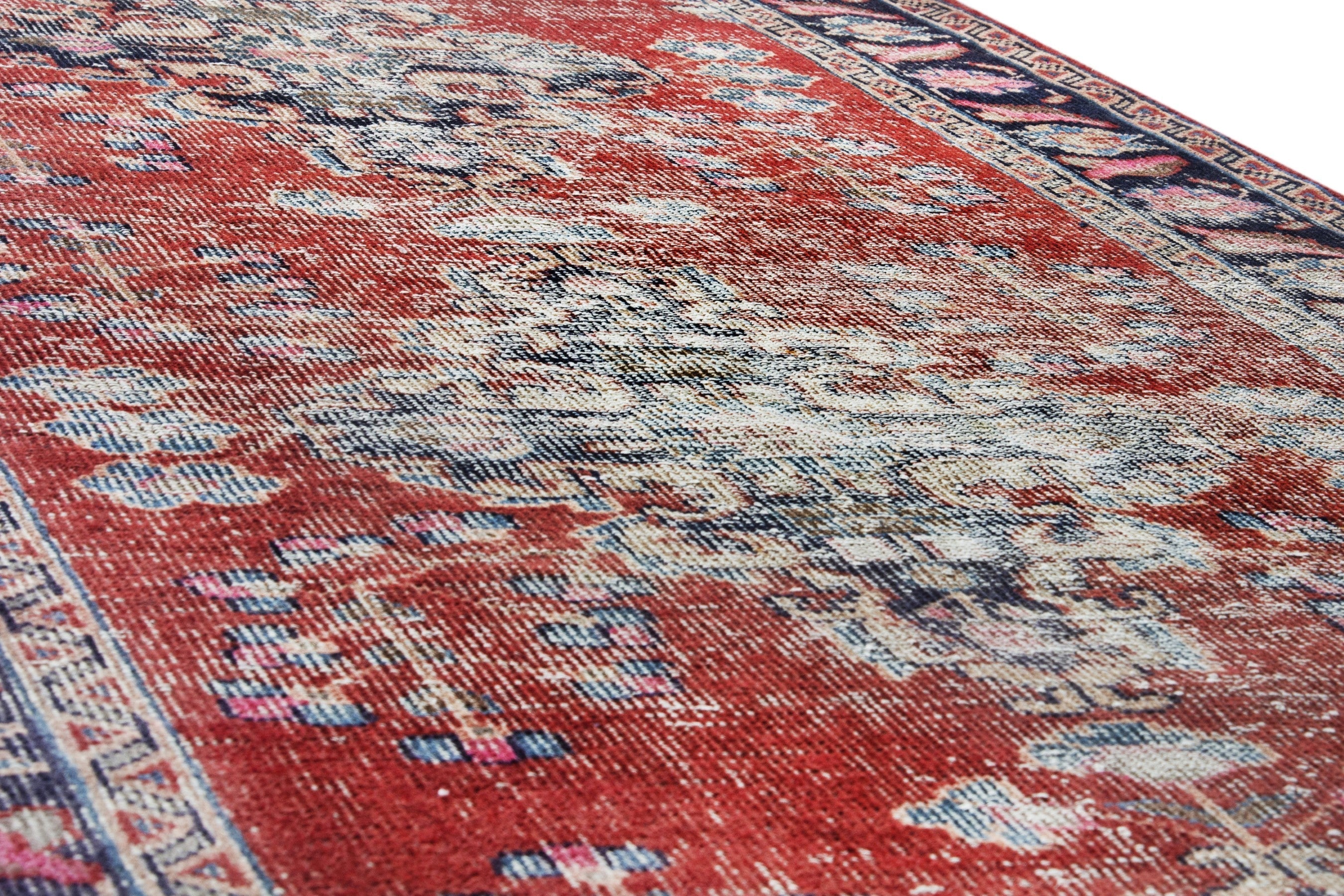 Persian Ferdos runner rug in faded red and navy, view 10 of 18