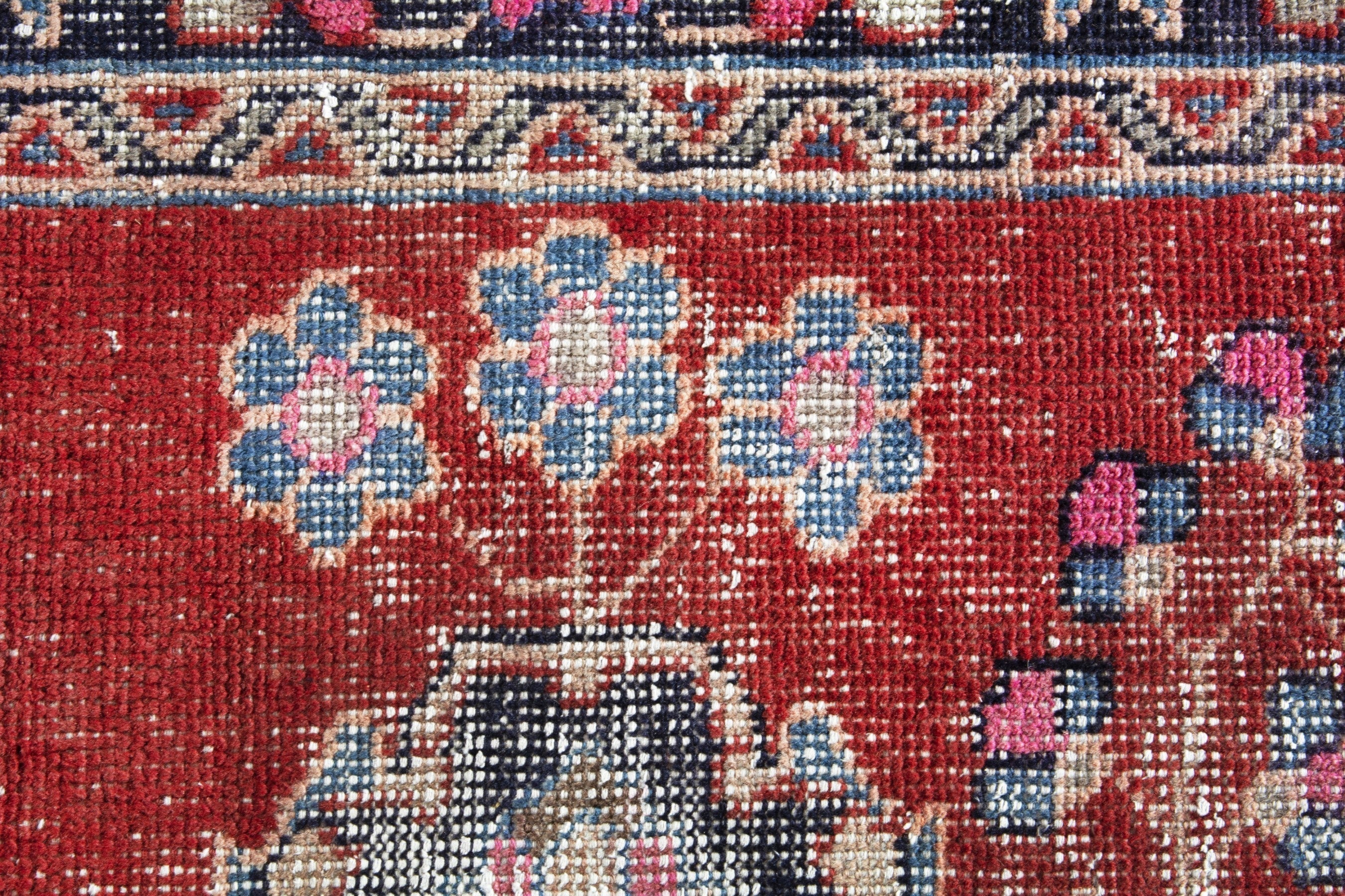 Persian Ferdos runner rug in faded red and navy, view 13 of 18