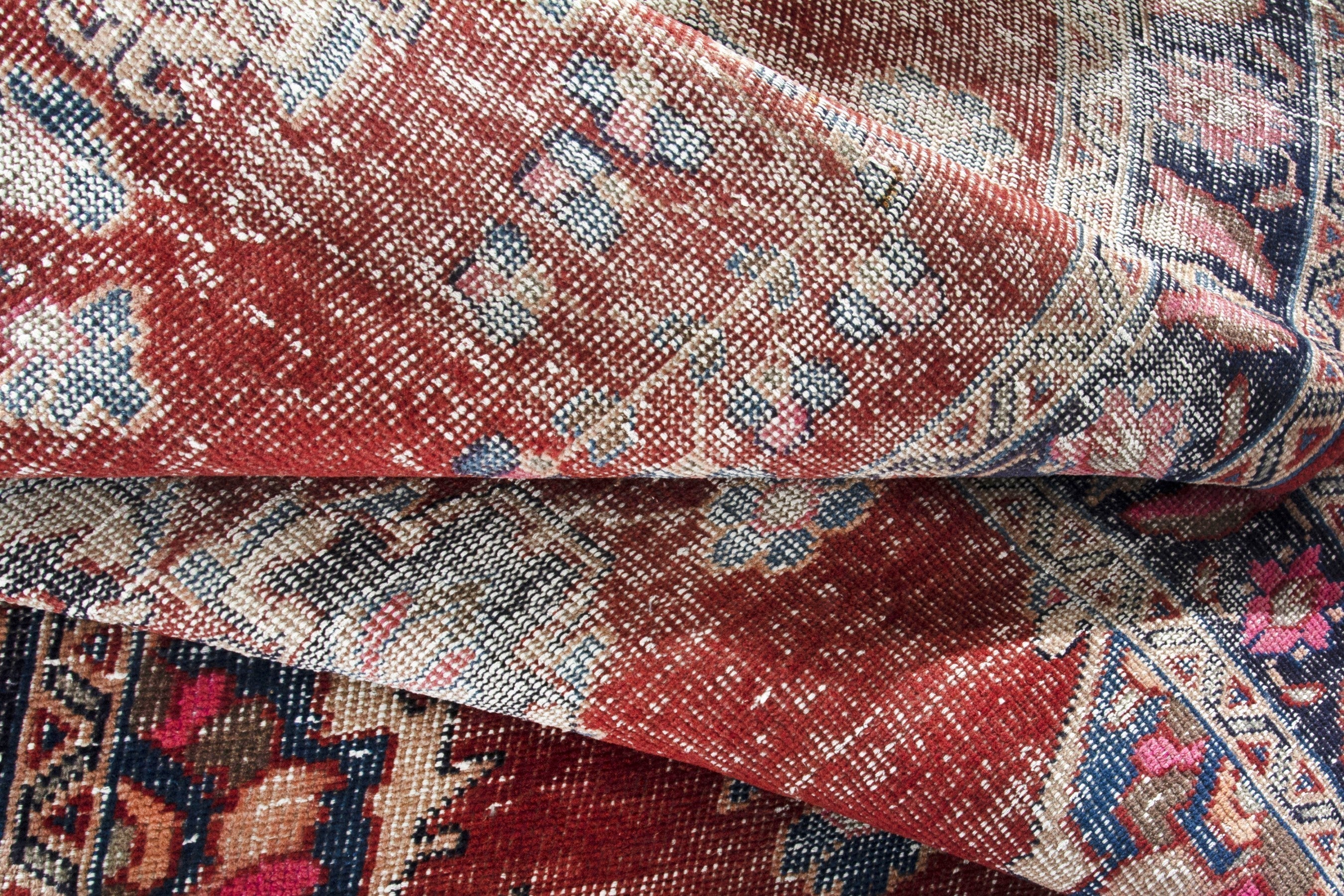 Persian Ferdos runner rug in faded red and navy, view 15 of 18
