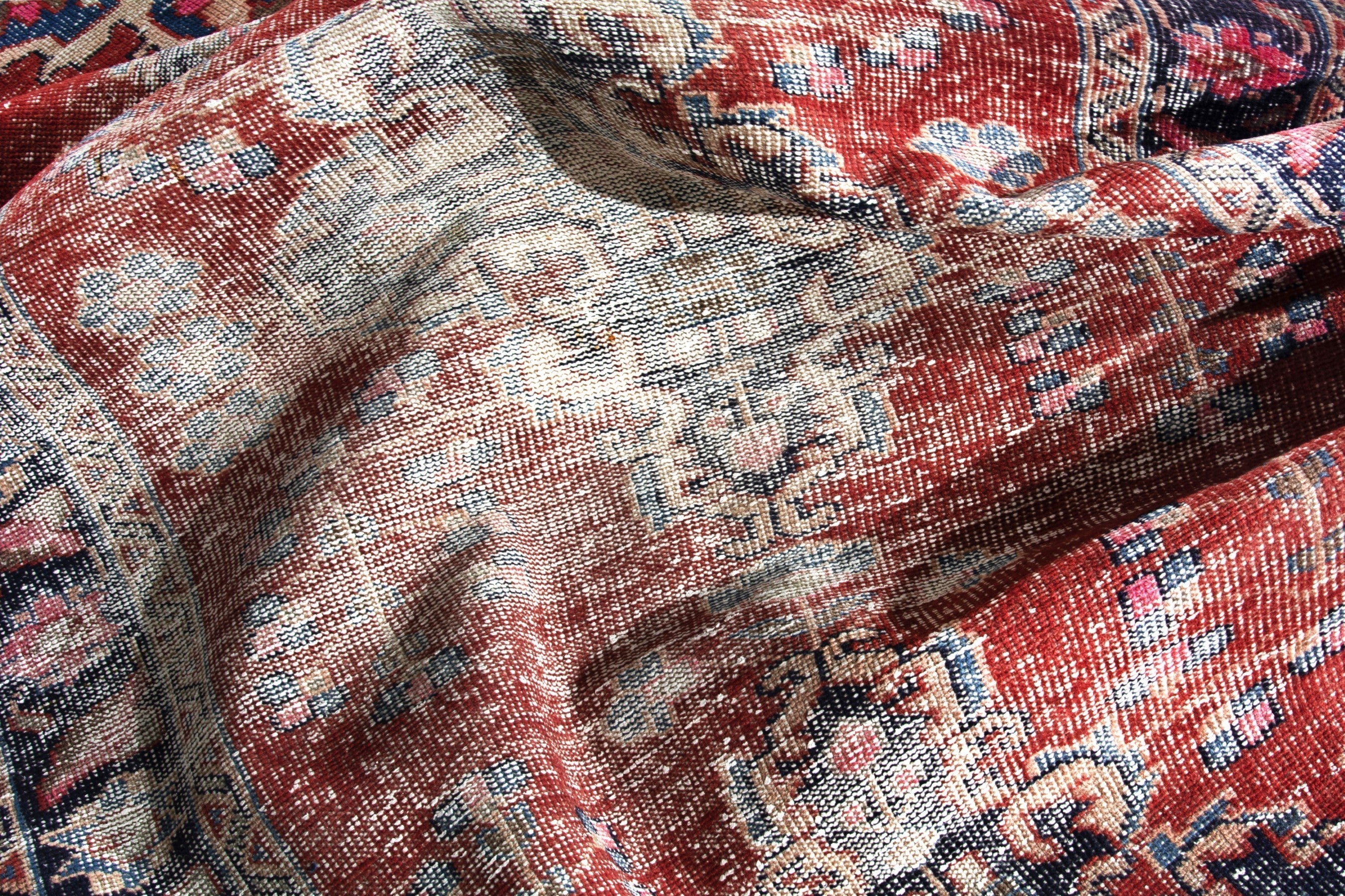 Persian Ferdos runner rug in faded red and navy, view 16 of 18