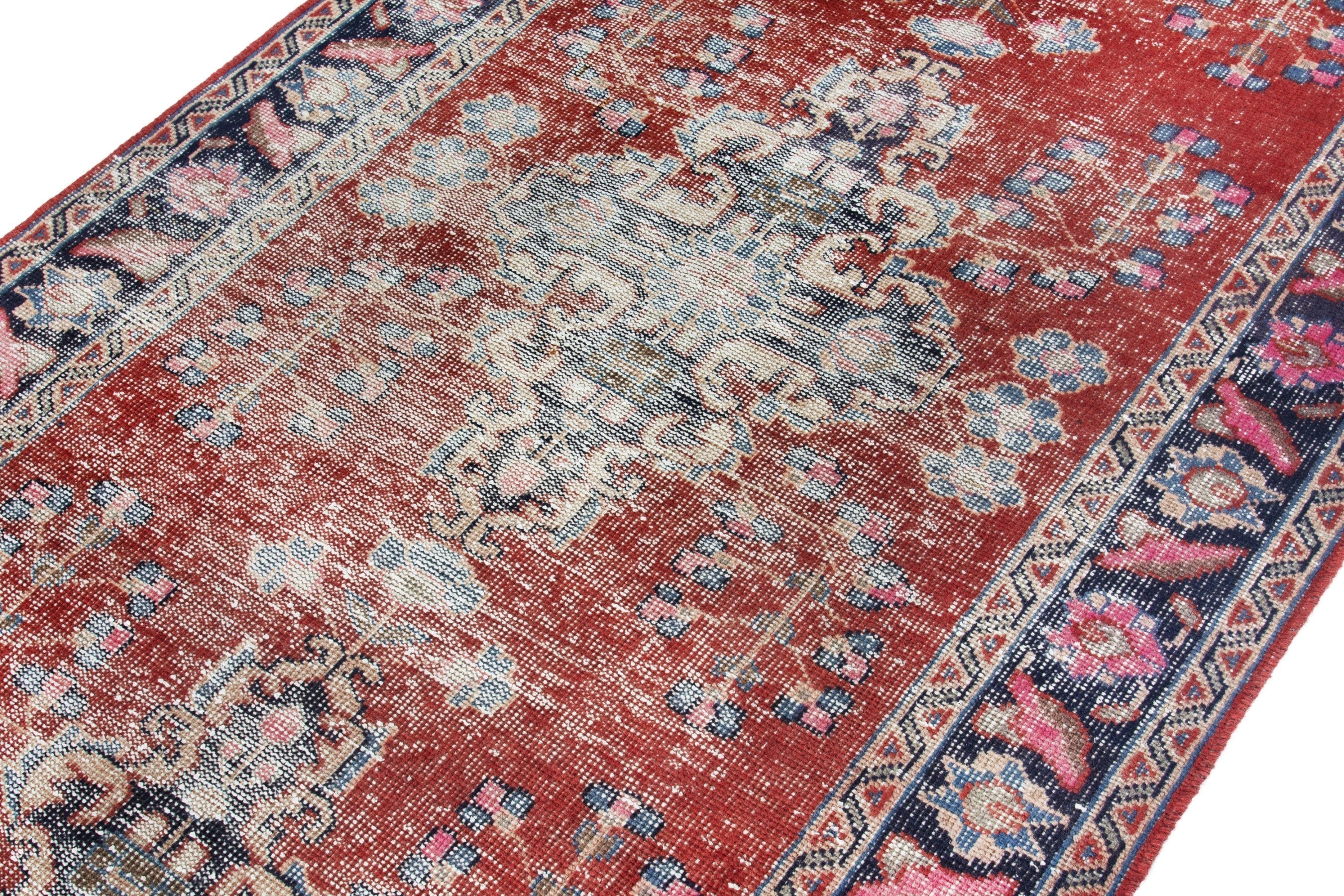 Persian Ferdos runner rug in faded red and navy, view 6 of 18