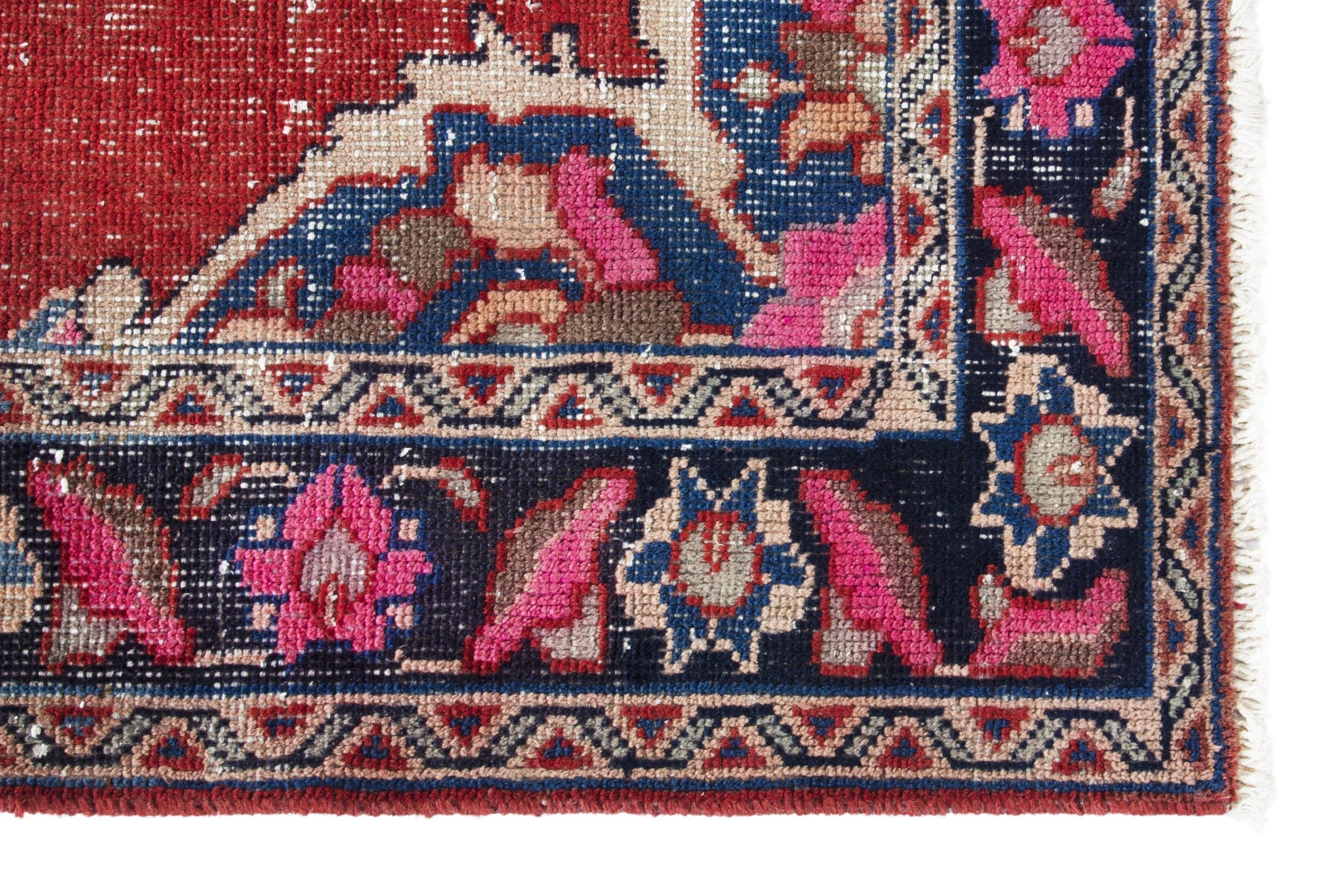 Persian Ferdos runner rug in faded red and navy, view 5 of 18