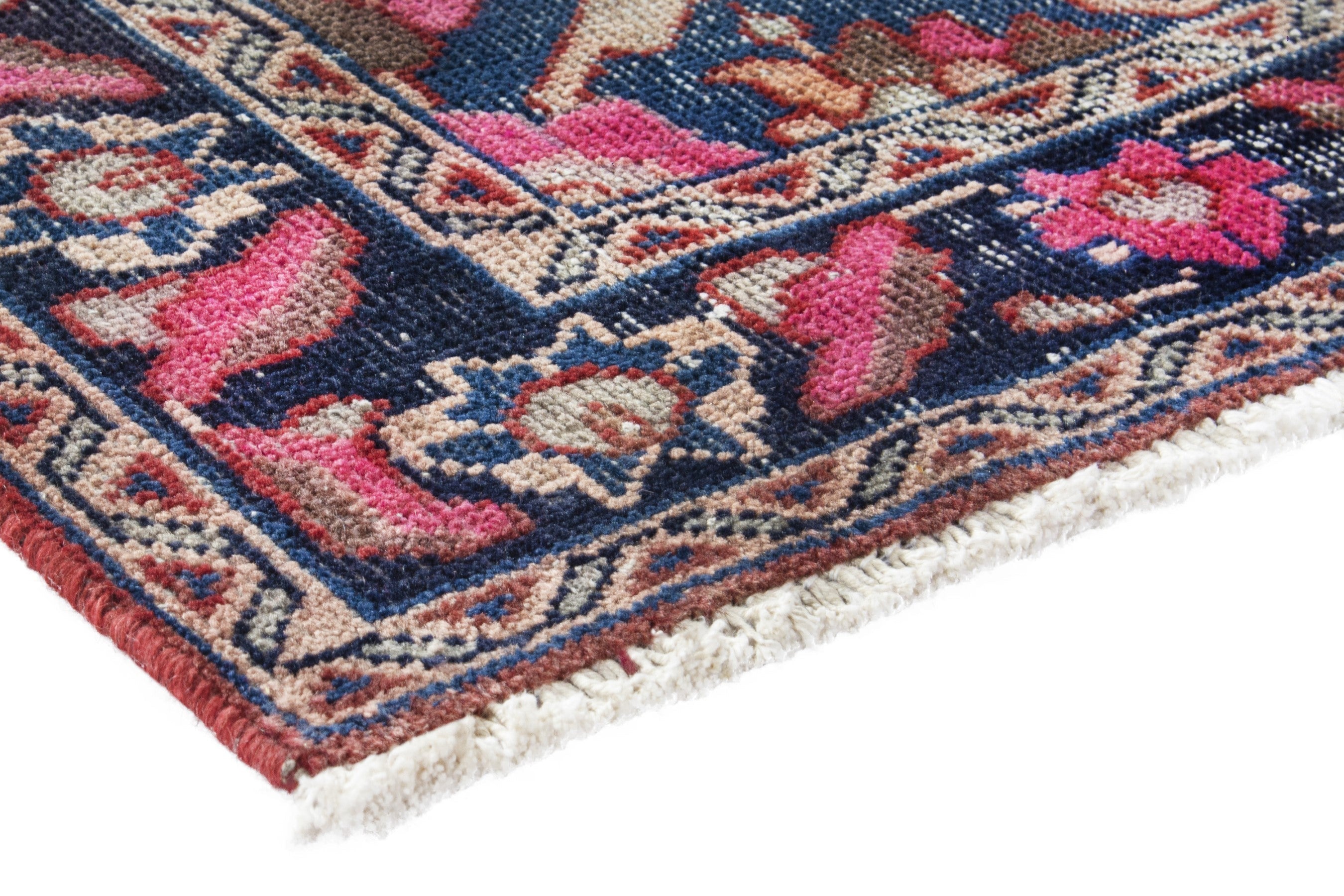 Persian Ferdos runner rug in faded red and navy, view 4 of 18