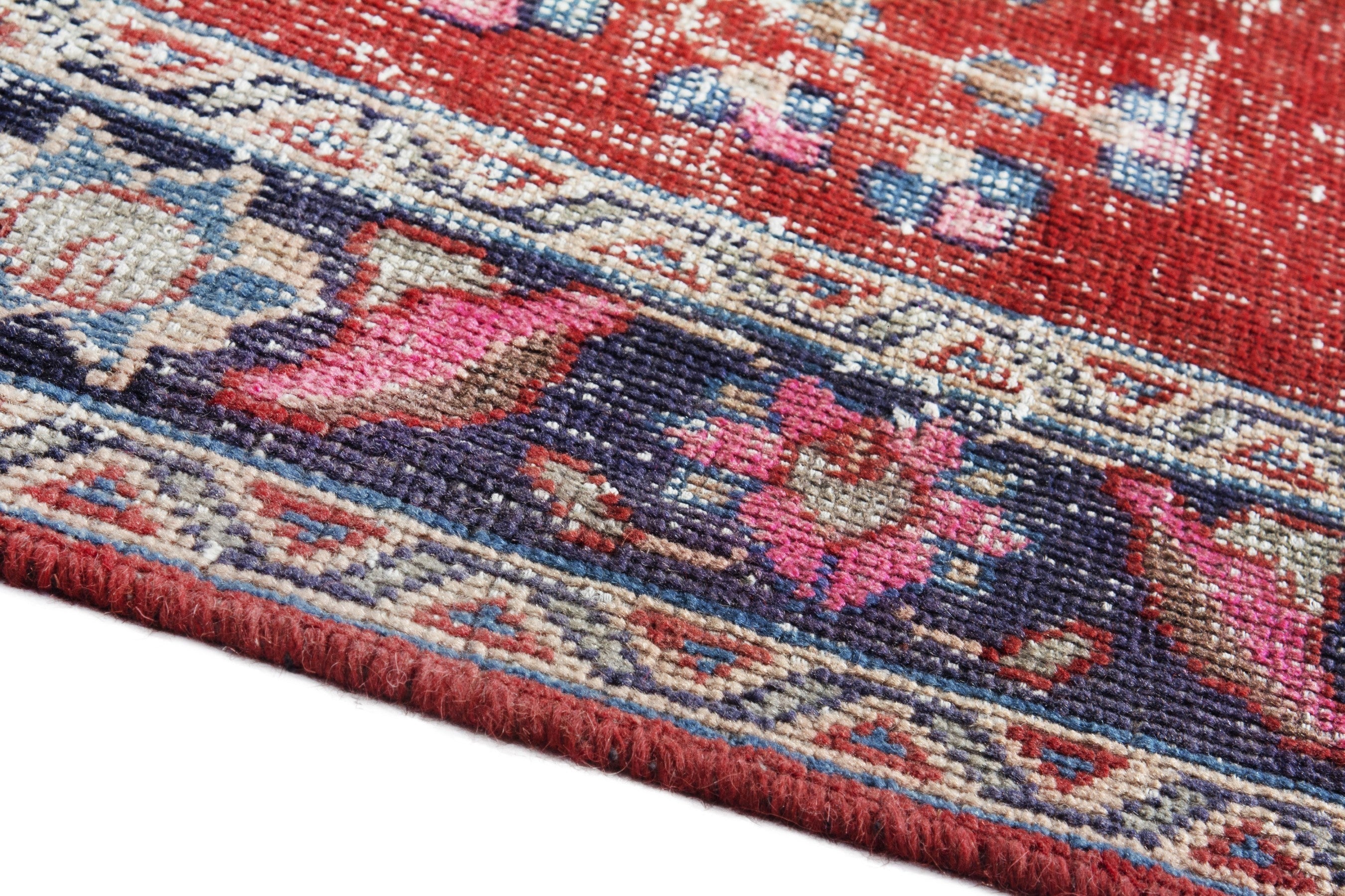 Persian Ferdos runner rug in faded red and navy, view 8 of 18