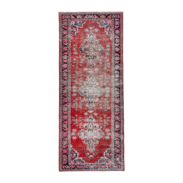 Persian Ferdos runner rug in faded red and navy, 3'9" x 10'4"