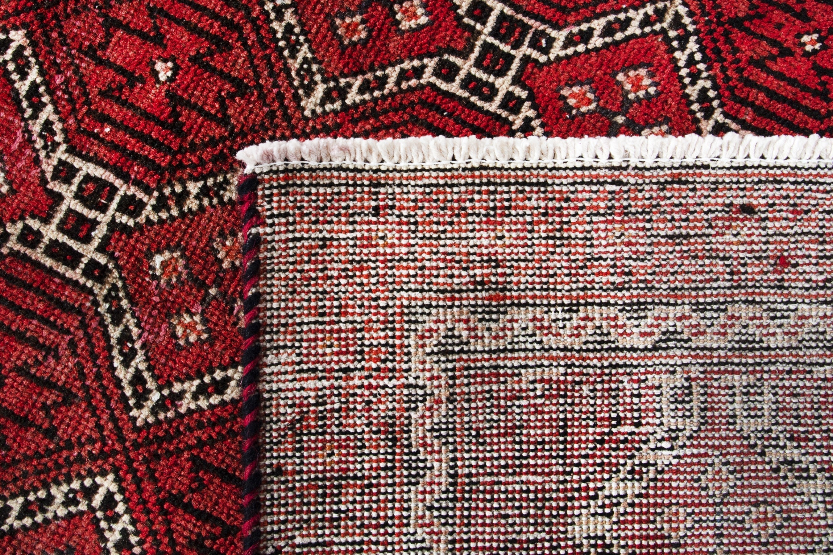 Persian Baluch runner rug in deep red and cream, view 17 of 17