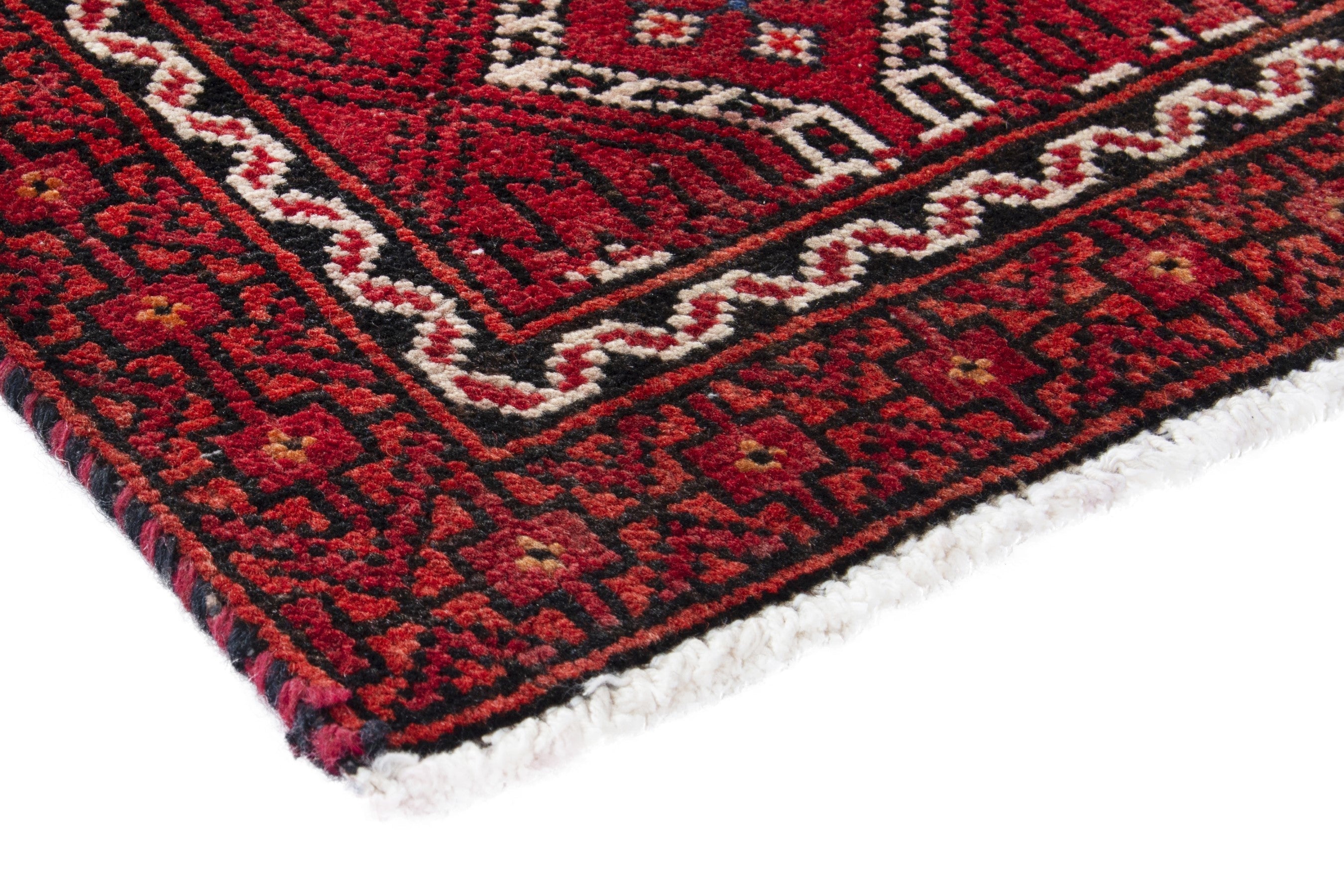 Persian Baluch runner rug in deep red and cream, view 4 of 17