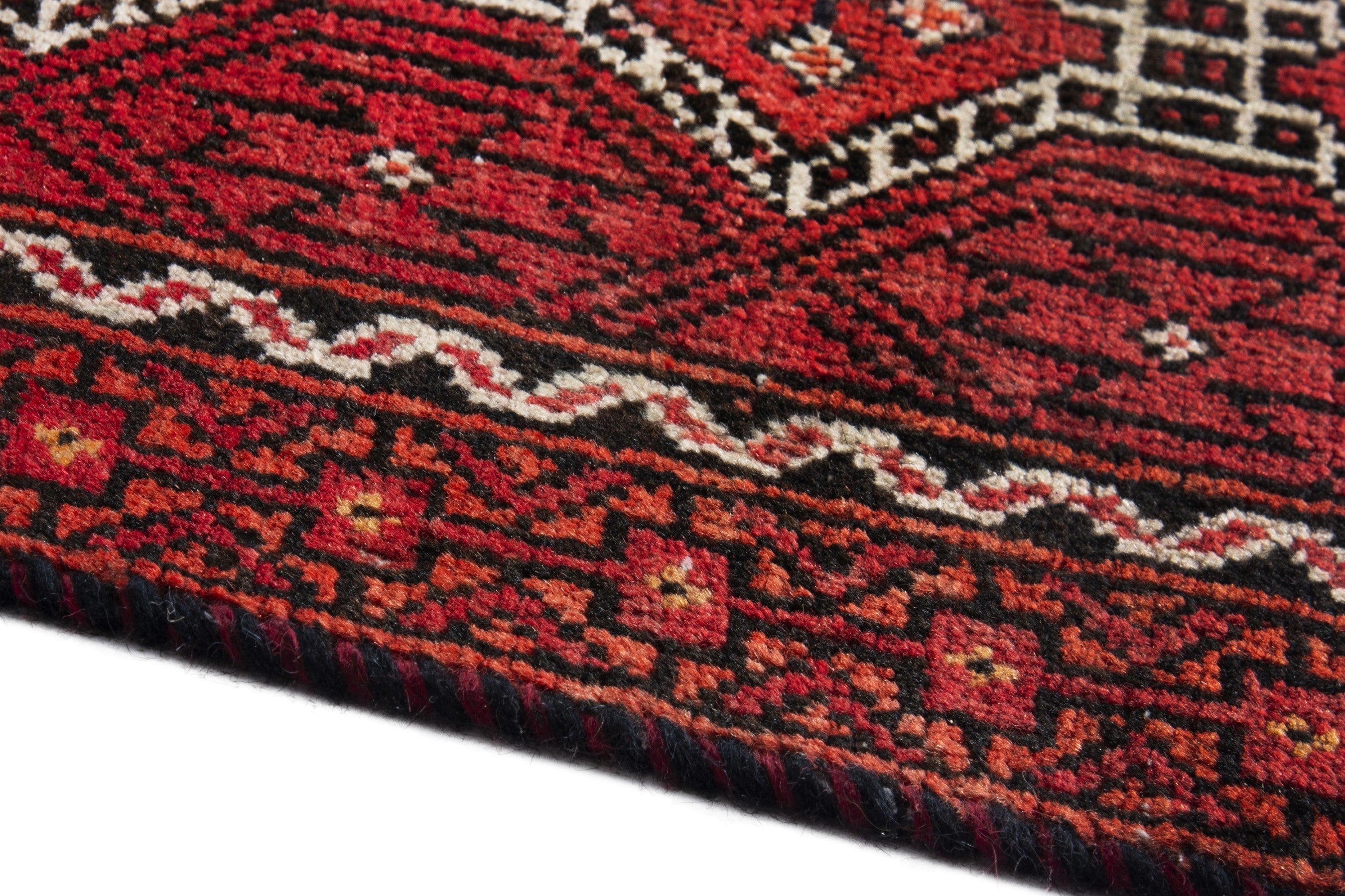 Persian Baluch runner rug in deep red and cream, view 8 of 17