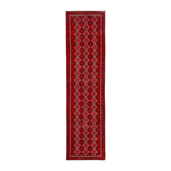 Persian Baluch runner rug in deep red and cream, 2'7" x 10'7"