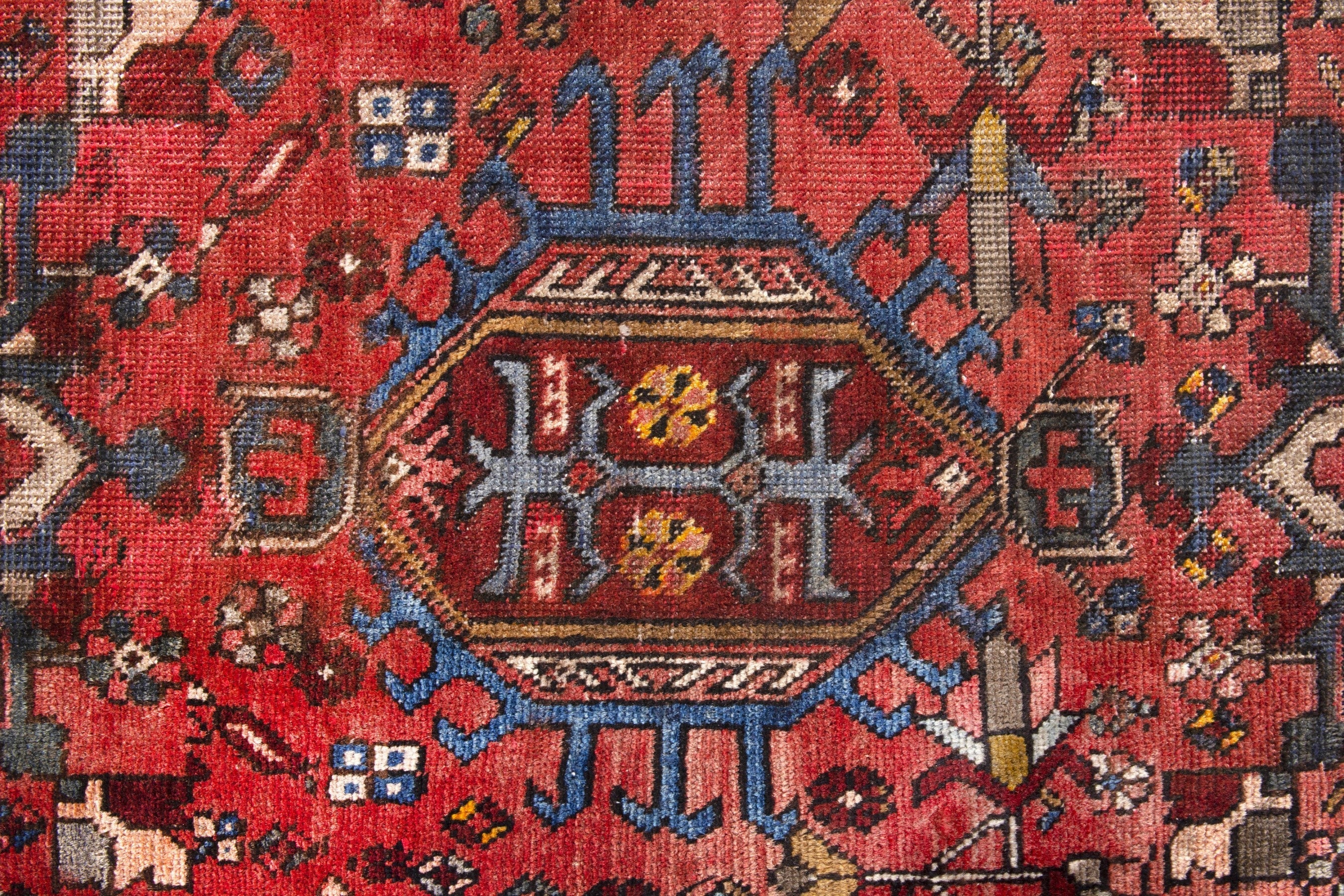 Persian runner rug in deep red and cream, view 10 of 15