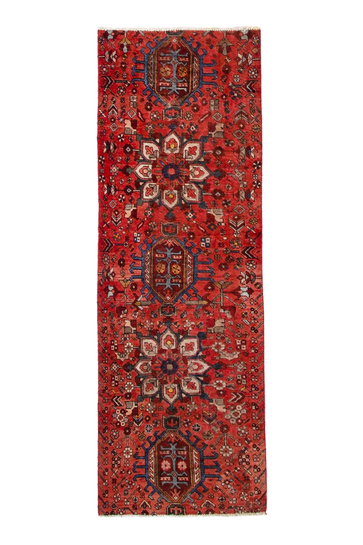 Turkish Anatolian runner rug in deep red and cream, view 2 of 16