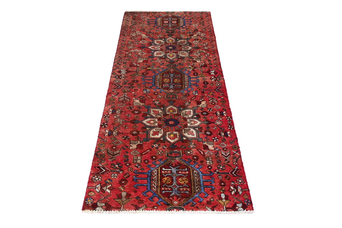 Turkish Anatolian runner rug in deep red and cream, view 9 of 16