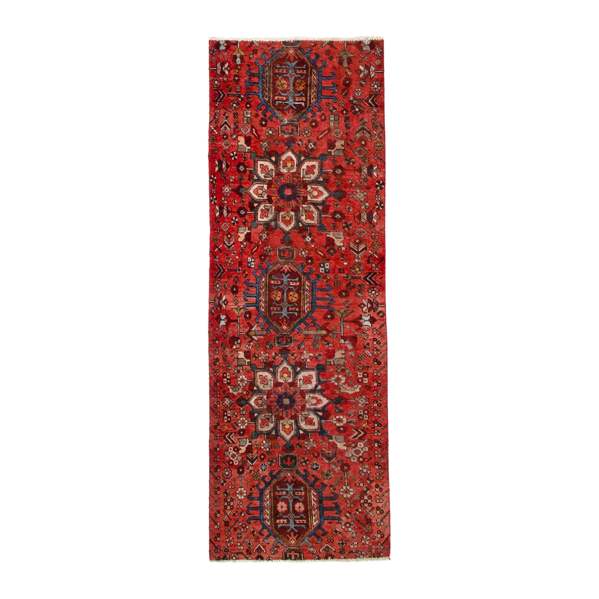 Turkish Anatolian runner rug in deep red and cream, 2'5" x 6'11"