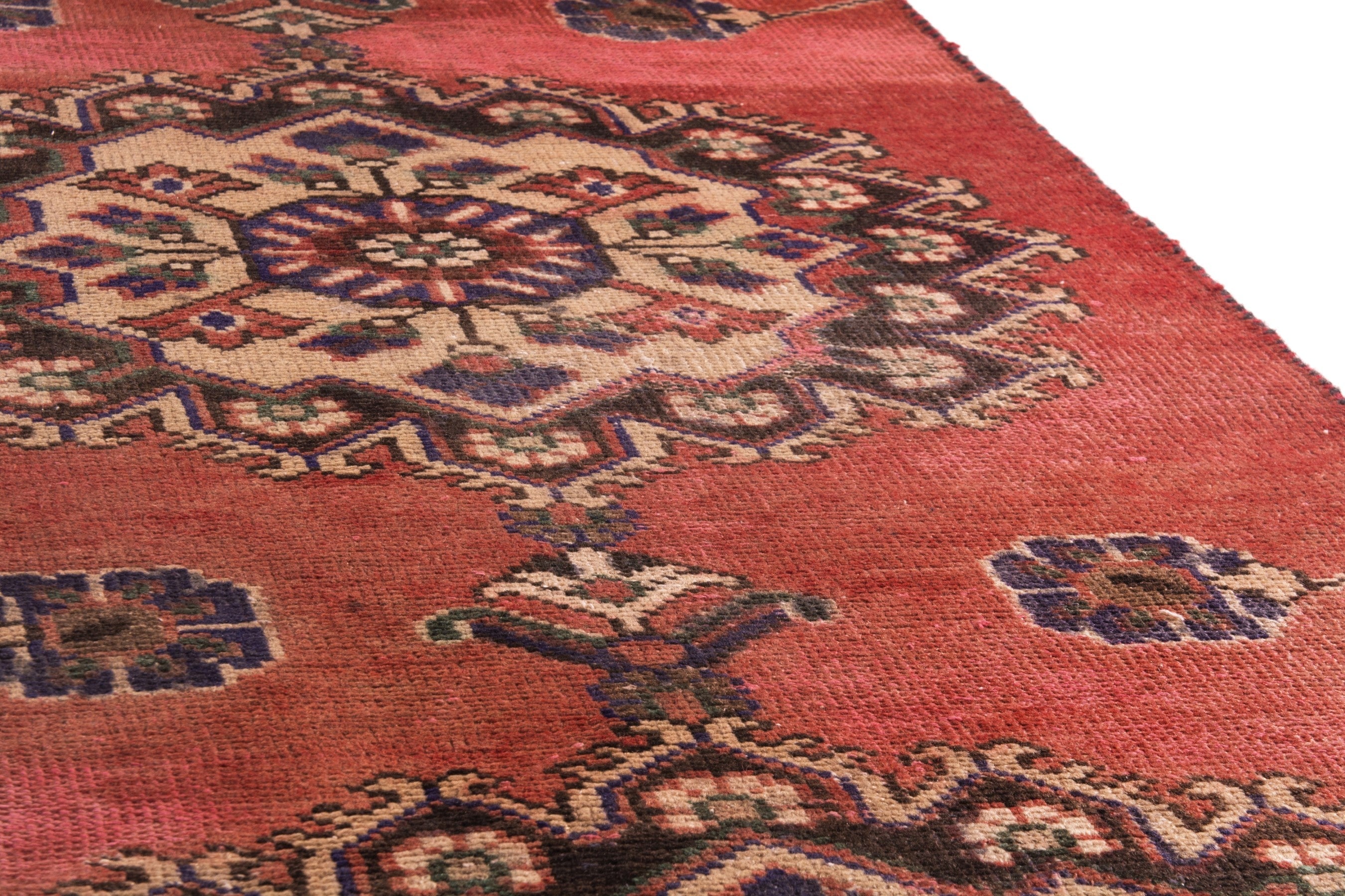 Persian Ferdos runner rug in deep red and muted pink, view 10 of 20