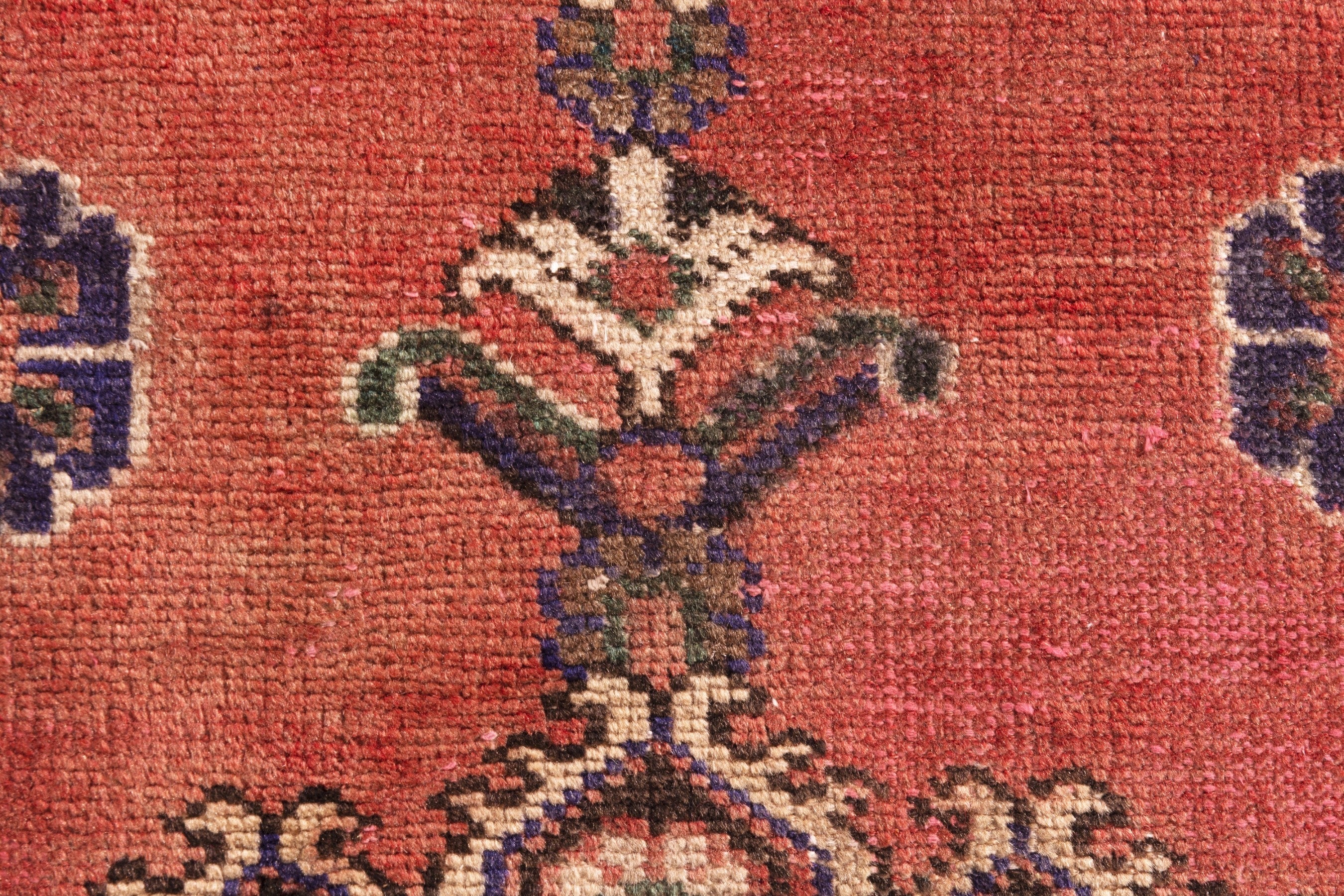 Persian Ferdos runner rug in deep red and muted pink, view 12 of 20