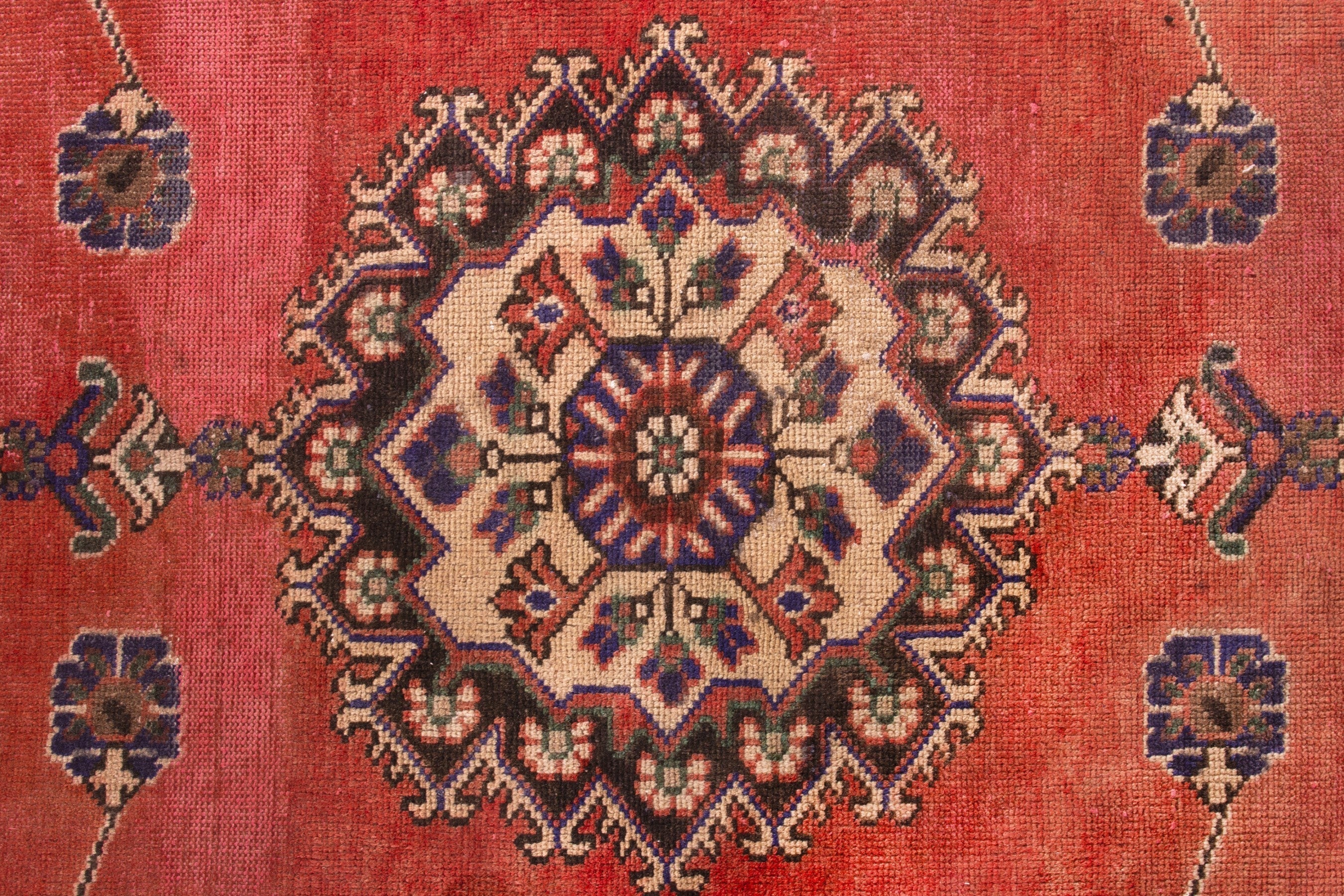 Persian Ferdos runner rug in deep red and muted pink, view 13 of 20
