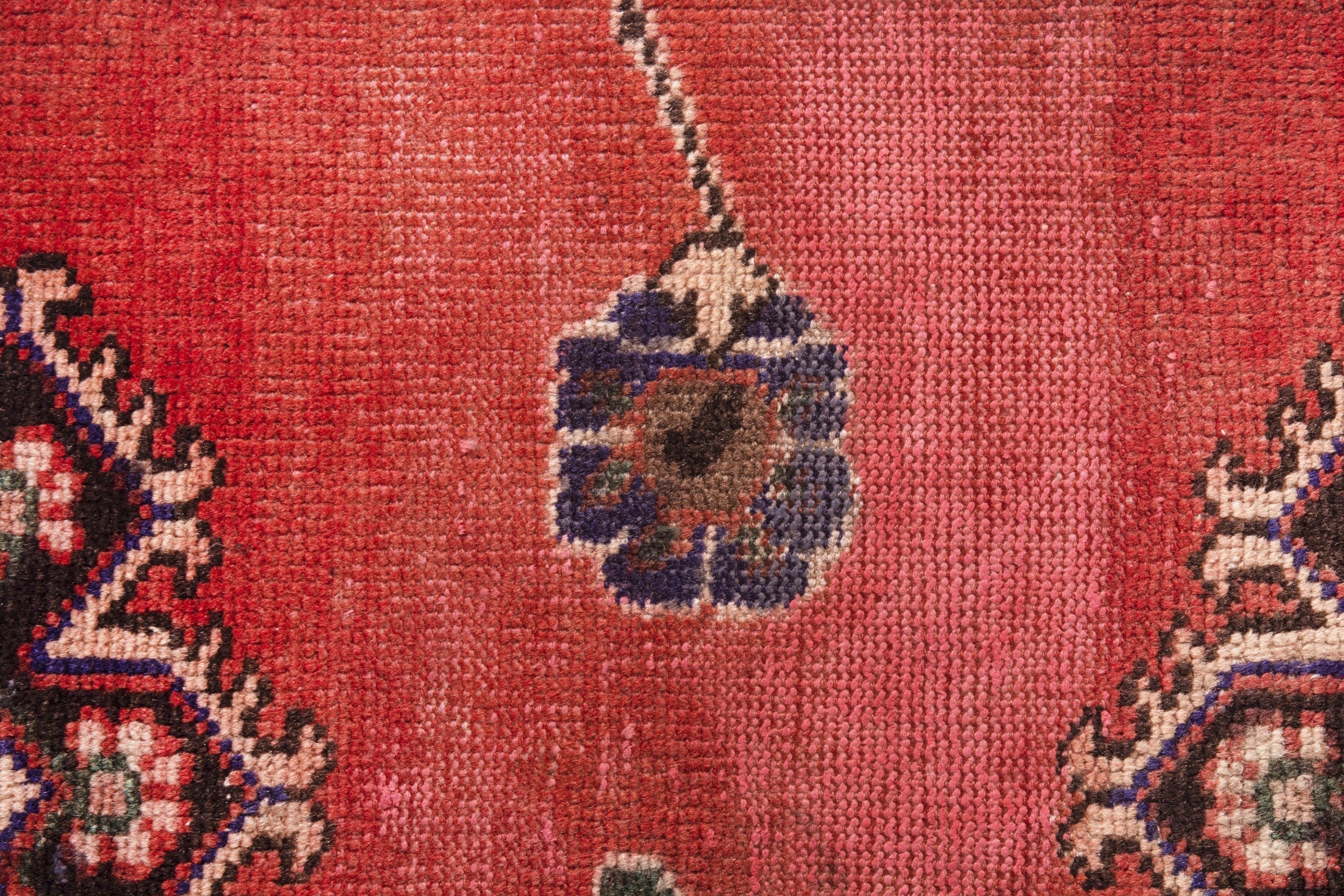 Persian Ferdos runner rug in deep red and muted pink, view 14 of 20