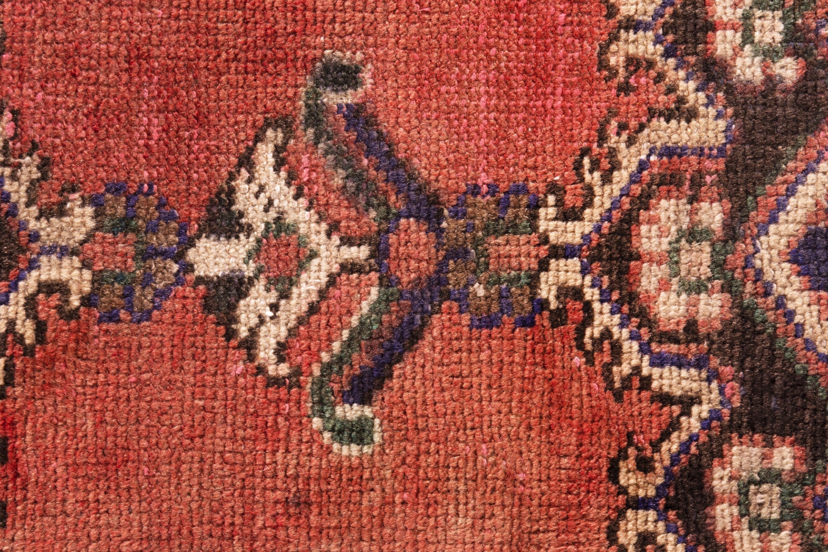 Persian Ferdos runner rug in deep red and muted pink, view 16 of 20