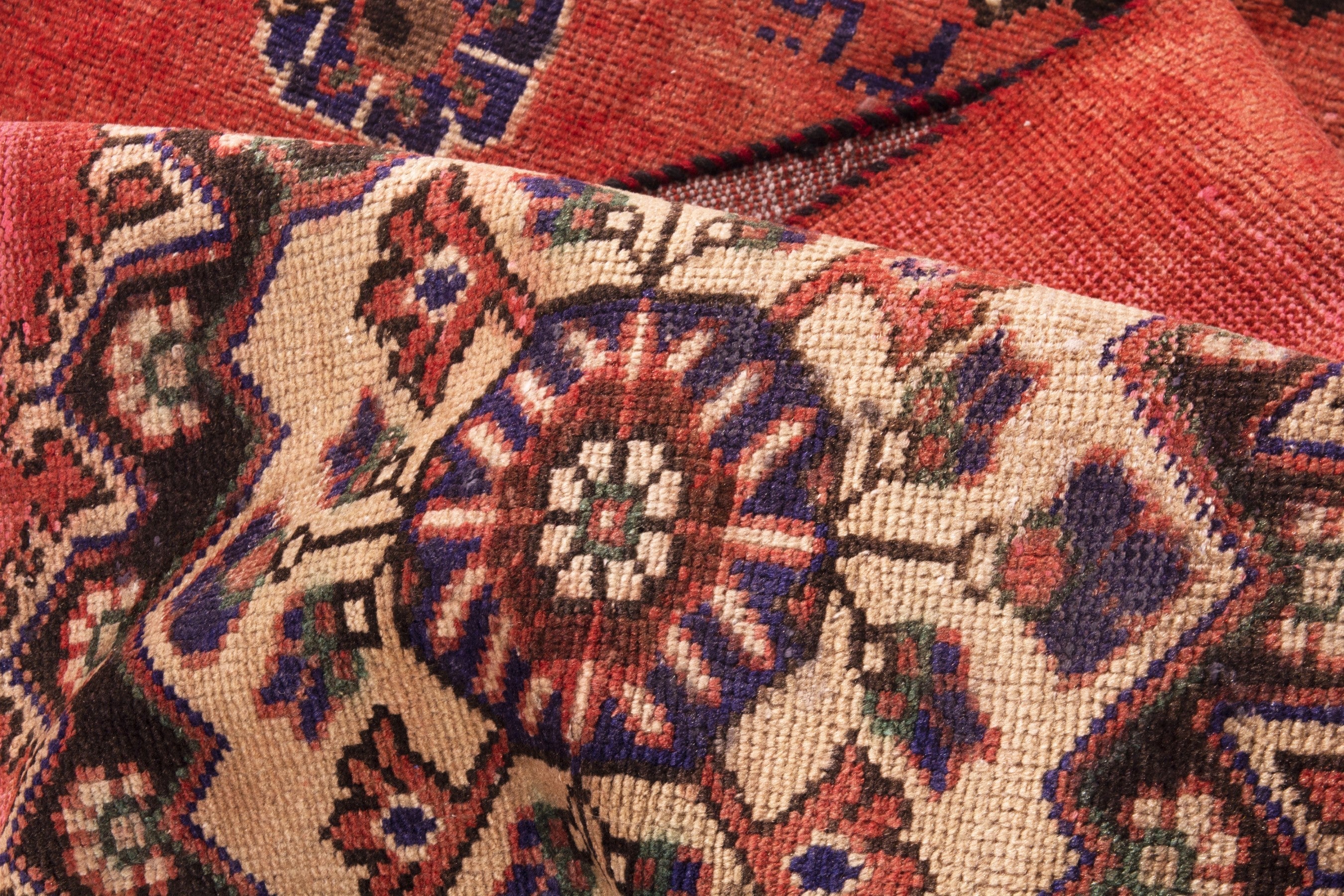 Persian Ferdos runner rug in deep red and muted pink, view 17 of 20