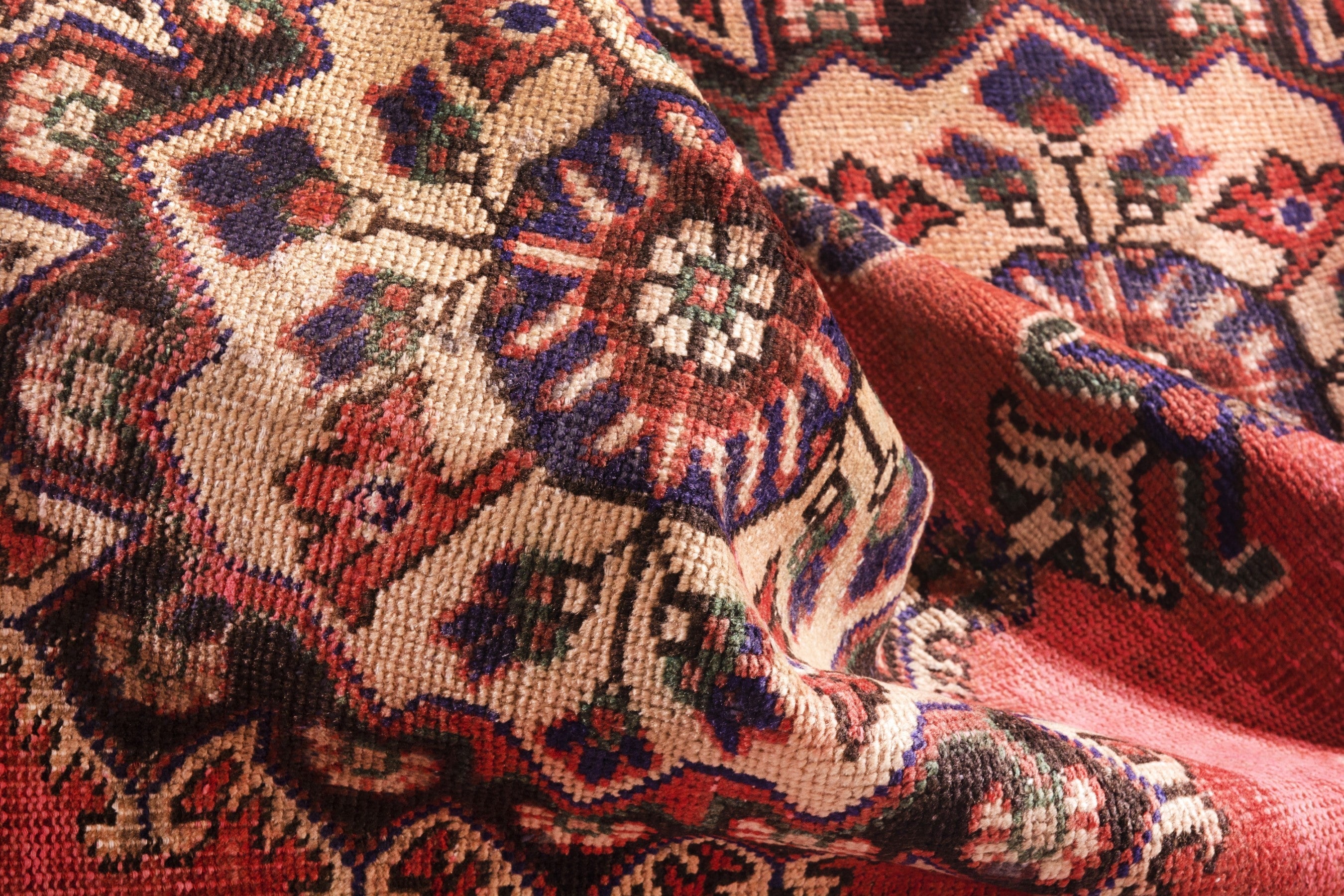 Persian Ferdos runner rug in deep red and muted pink, view 18 of 20
