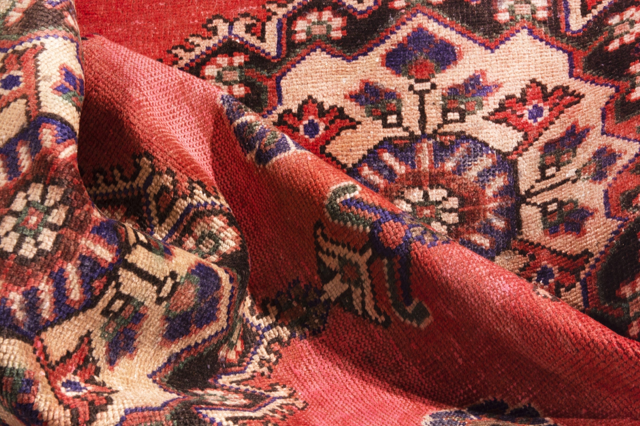 Persian Ferdos runner rug in deep red and muted pink, view 19 of 20