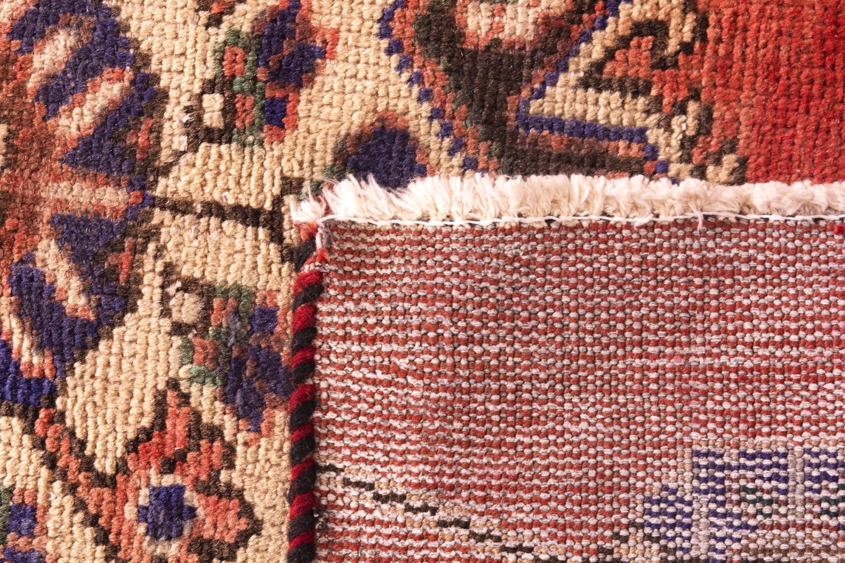 Persian Ferdos runner rug in deep red and muted pink, view 20 of 20