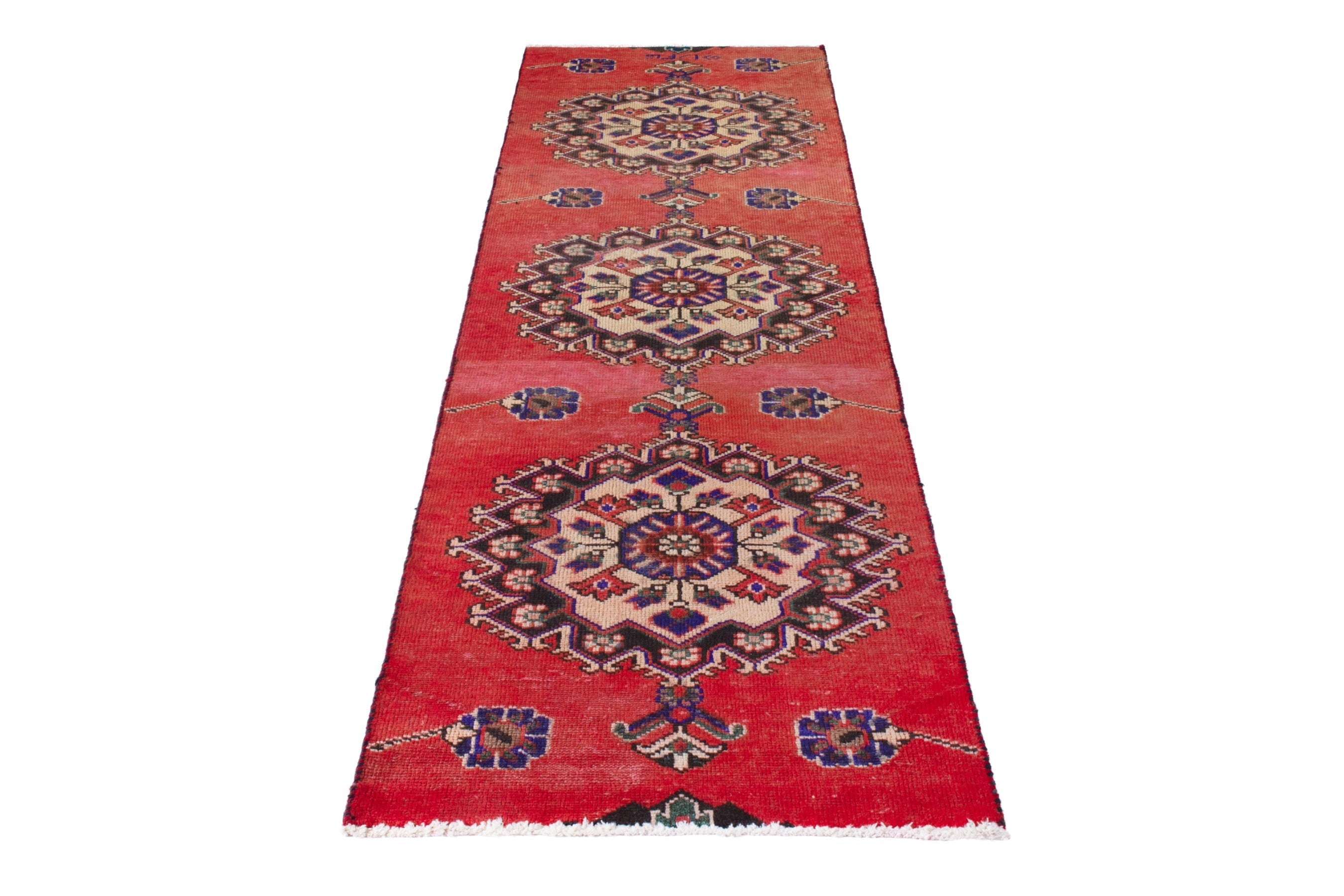 Persian Ferdos runner rug in deep red and muted pink, view 3 of 20