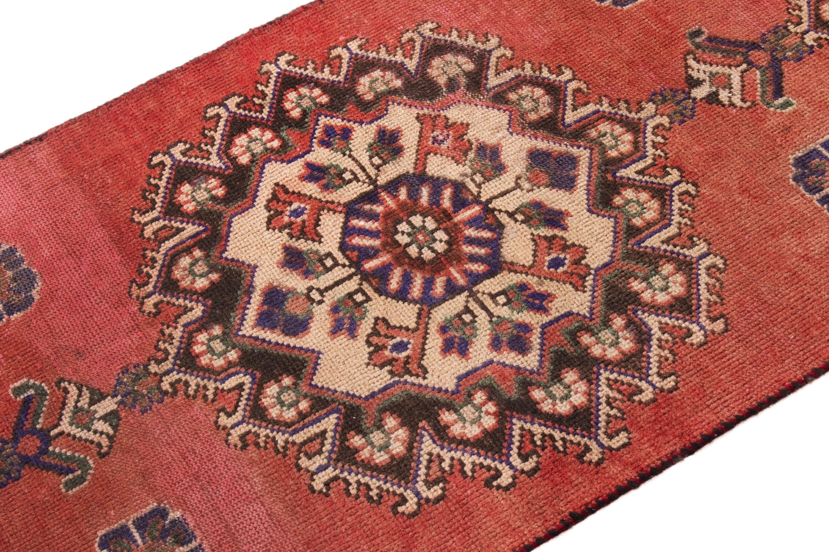Persian Ferdos runner rug in deep red and muted pink, view 6 of 20