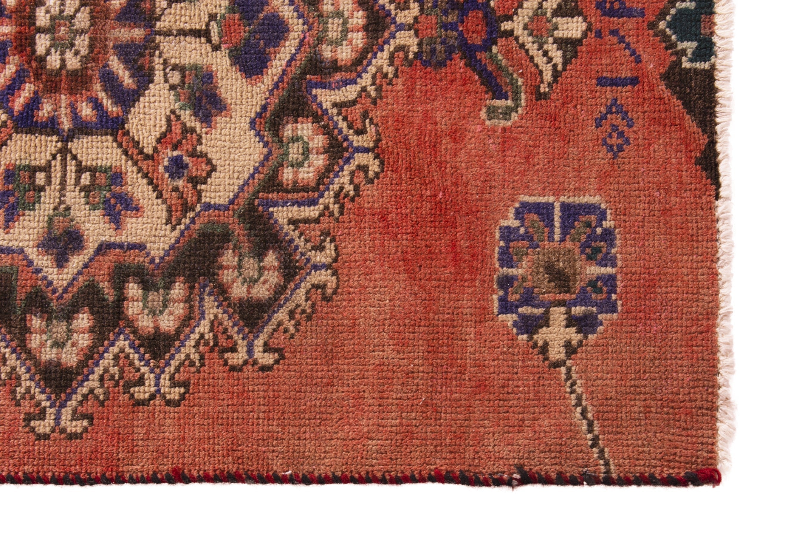 Persian Ferdos runner rug in deep red and muted pink, view 5 of 20