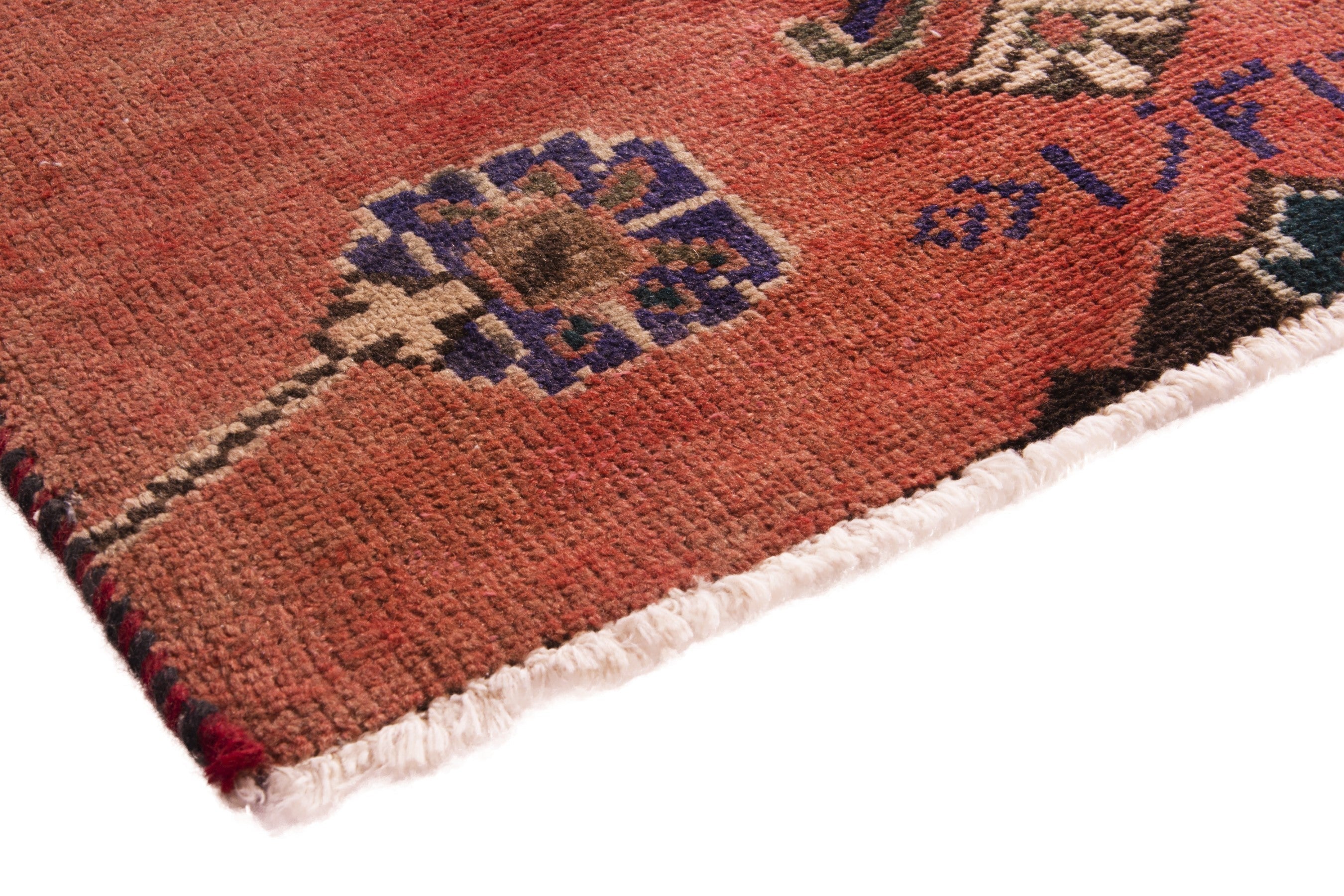 Persian Ferdos runner rug in deep red and muted pink, view 4 of 20