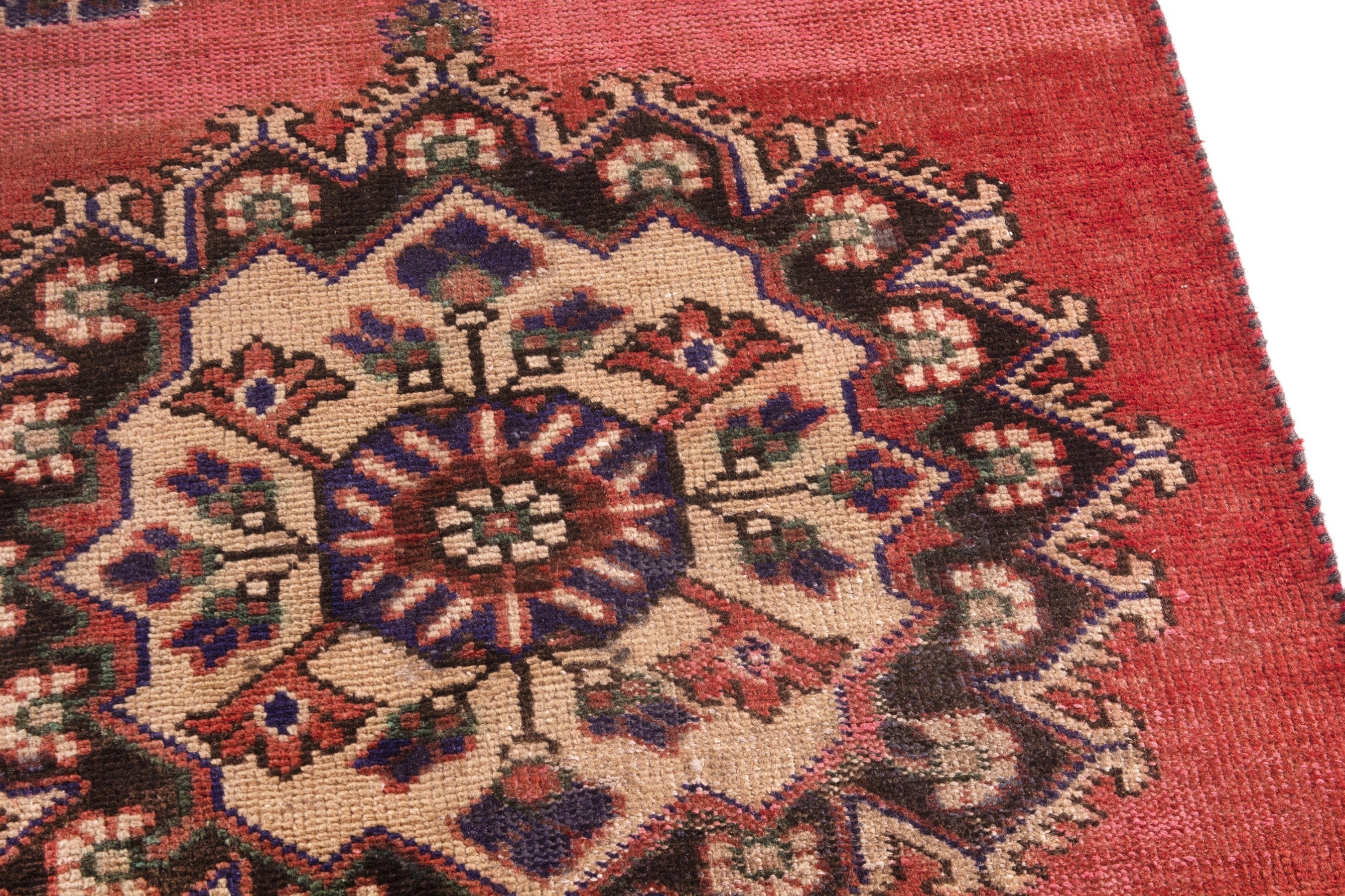 Persian Ferdos runner rug in deep red and muted pink, view 7 of 20