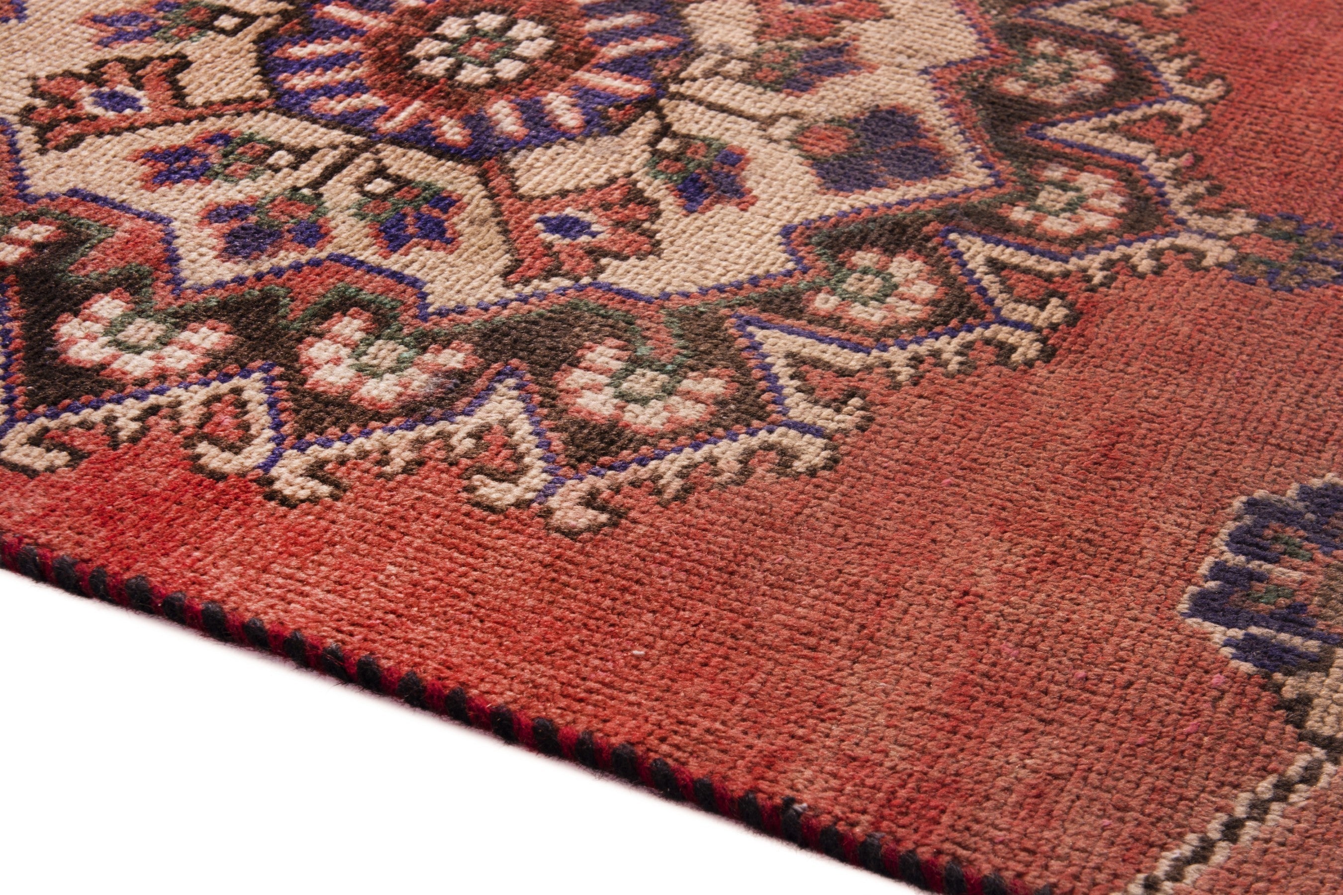 Persian Ferdos runner rug in deep red and muted pink, view 8 of 20