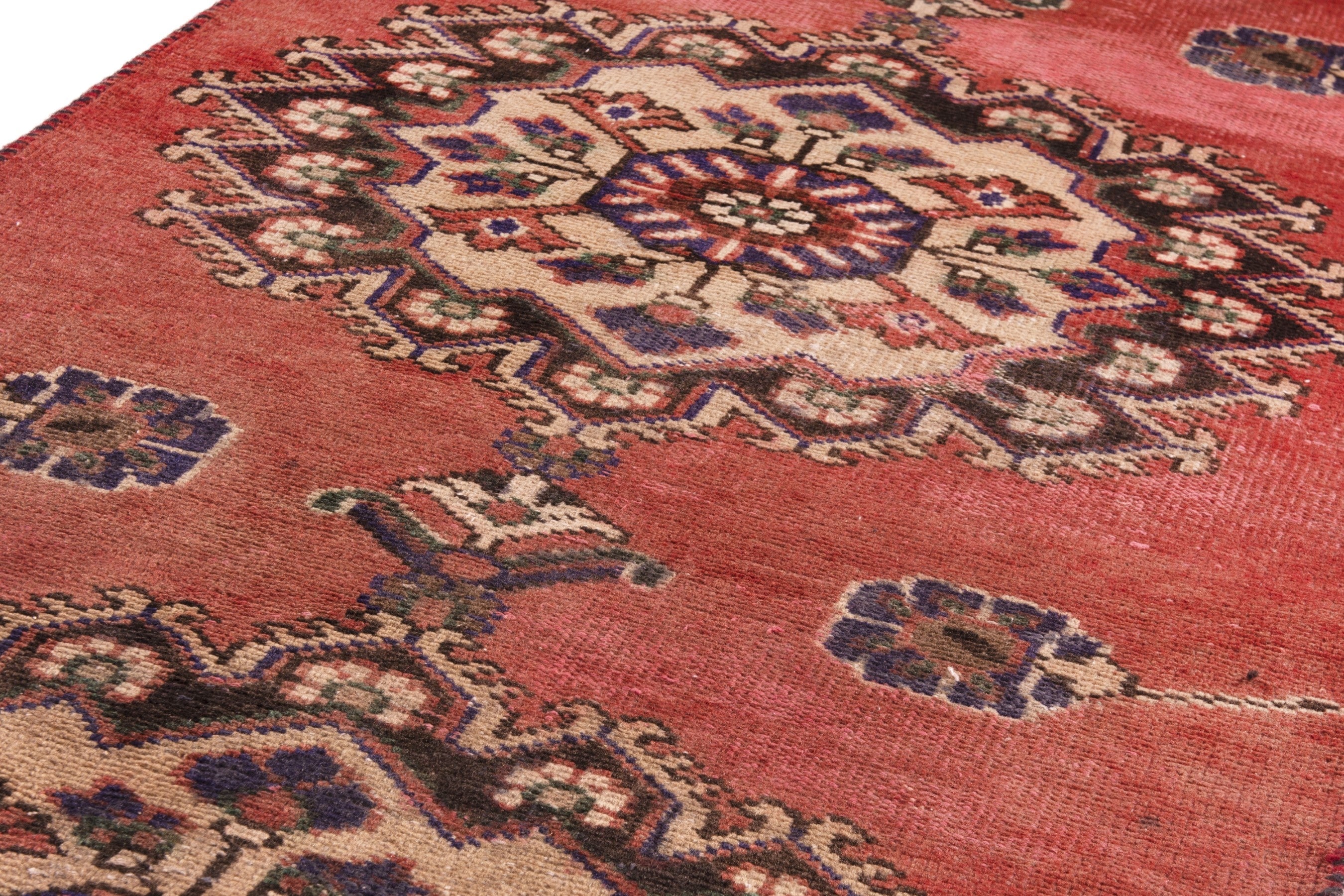Persian Ferdos runner rug in deep red and muted pink, view 9 of 20