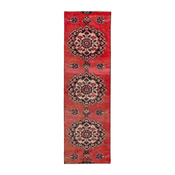 Persian Ferdos runner rug in deep red and muted pink, 2'6" x 8'8"
