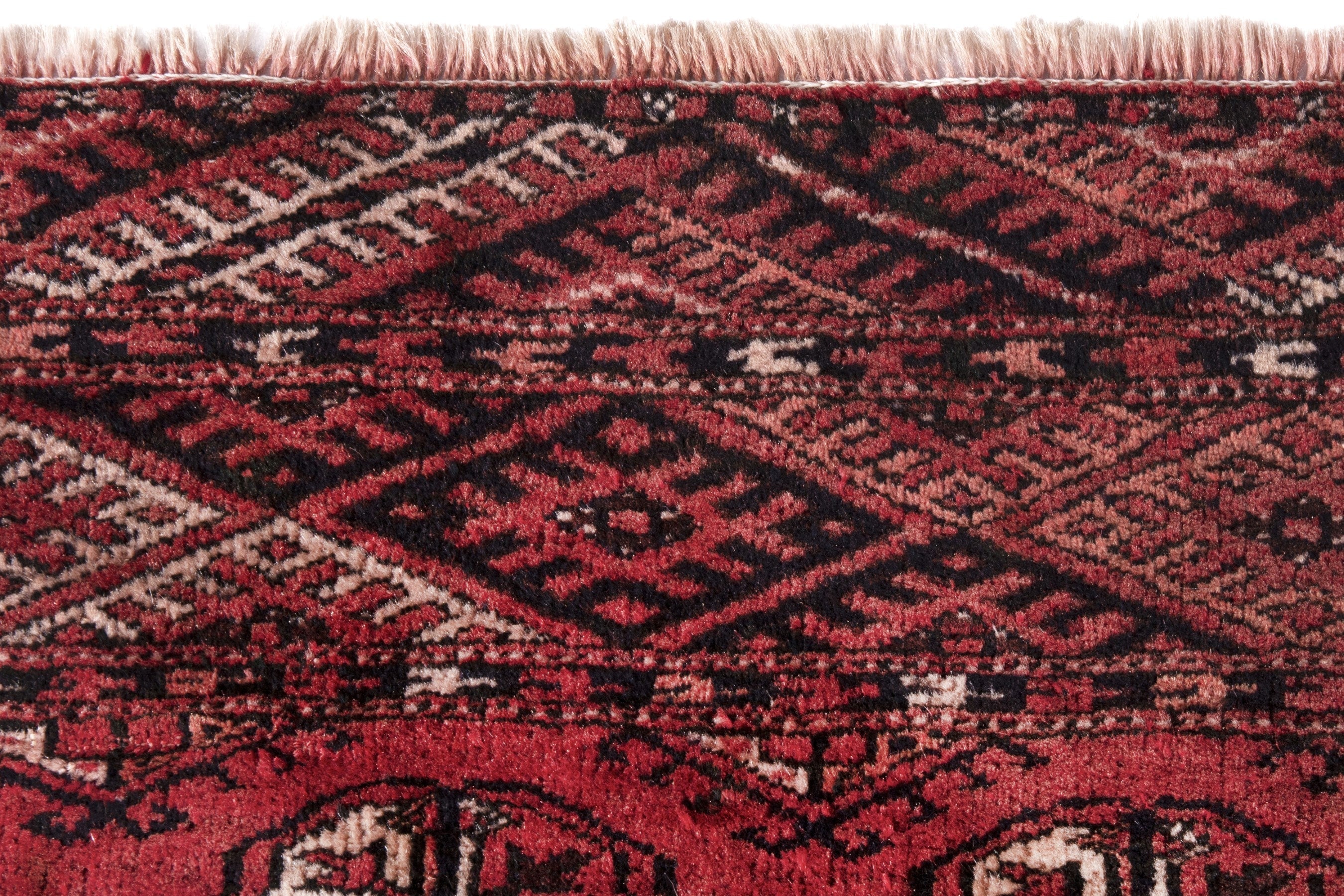 Persian Torkaman accent rug in deep red and faded red, view 11 of 17