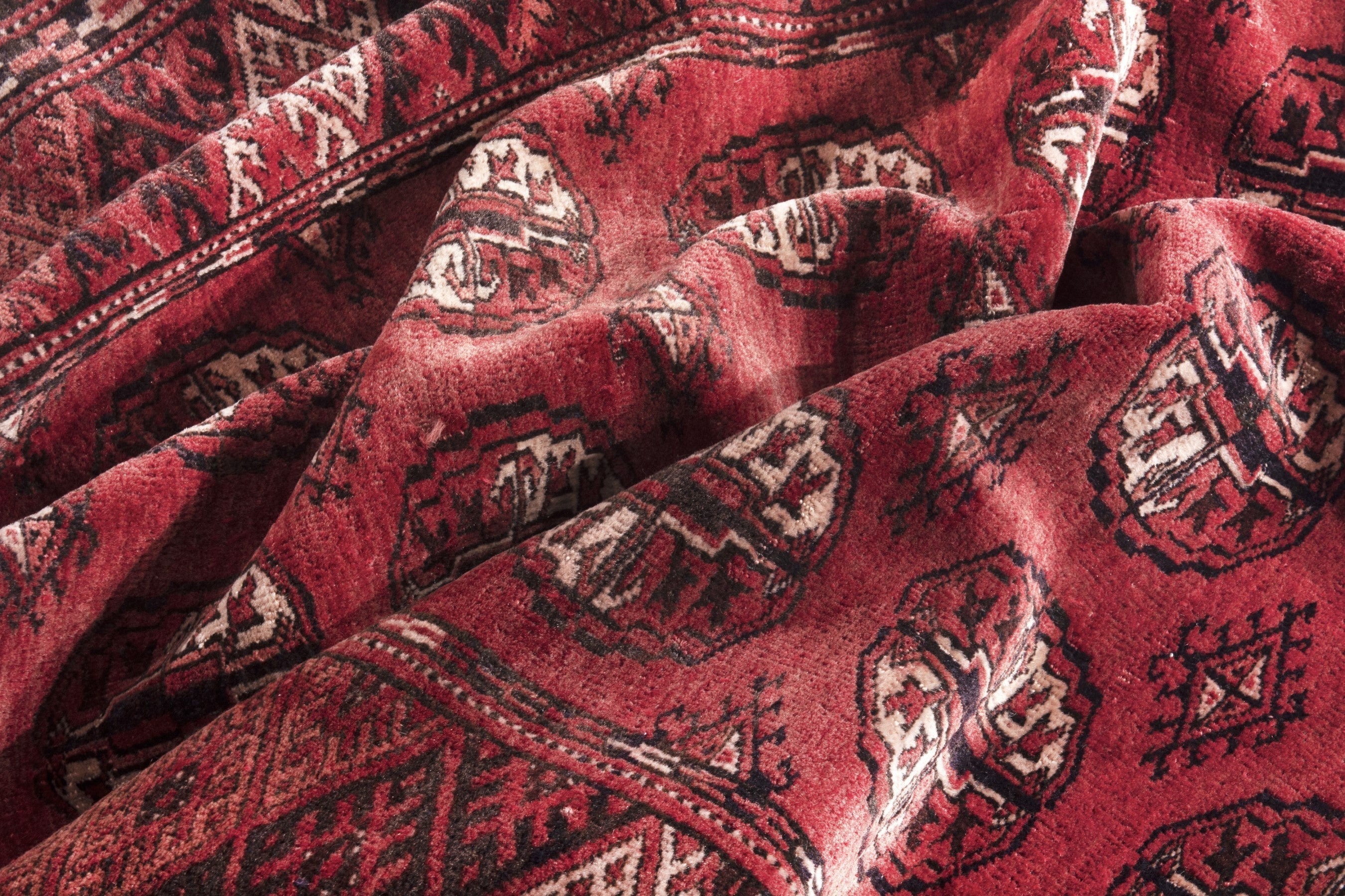 Persian Torkaman accent rug in deep red and faded red, view 14 of 17