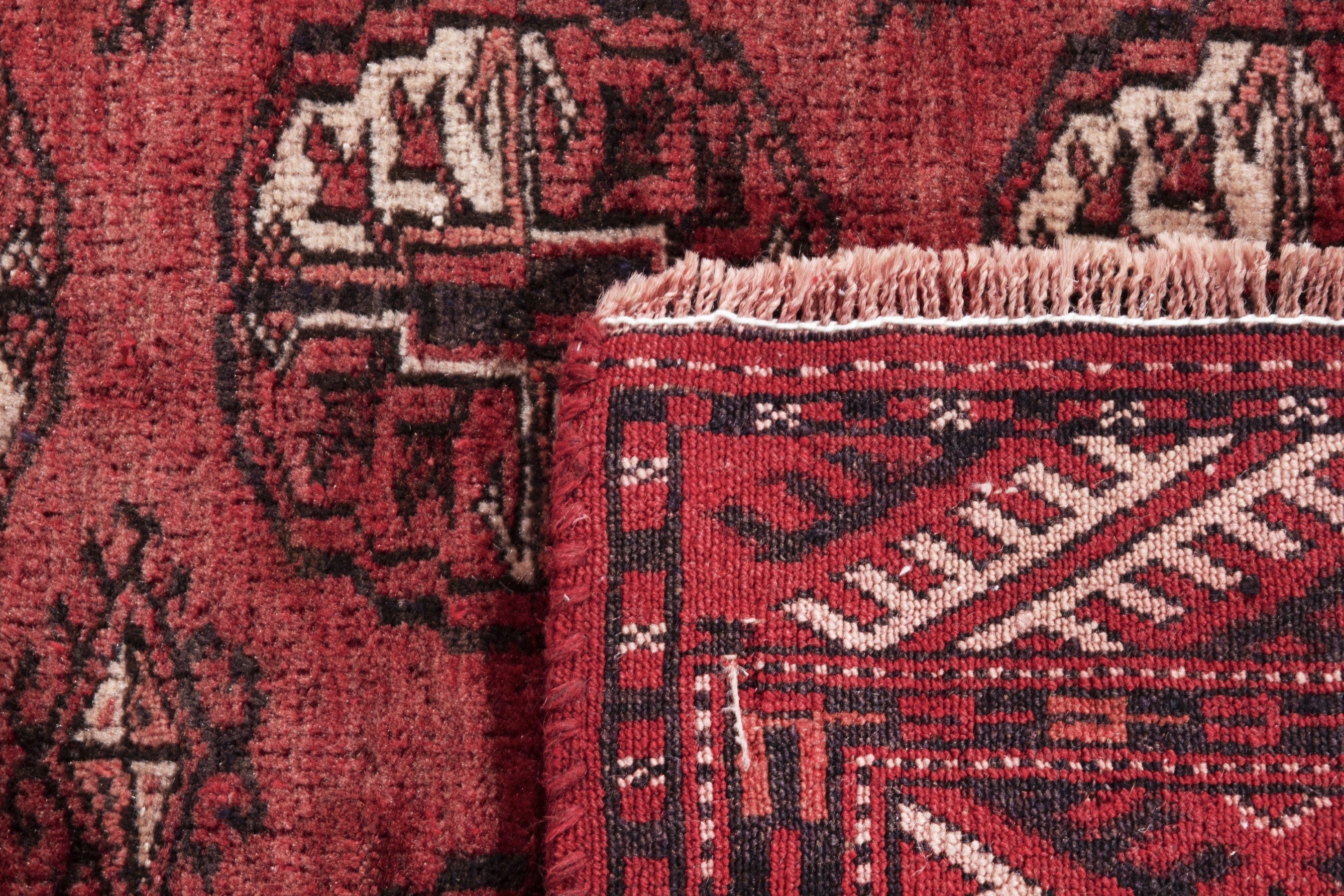 Persian Torkaman accent rug in deep red and faded red, view 17 of 17