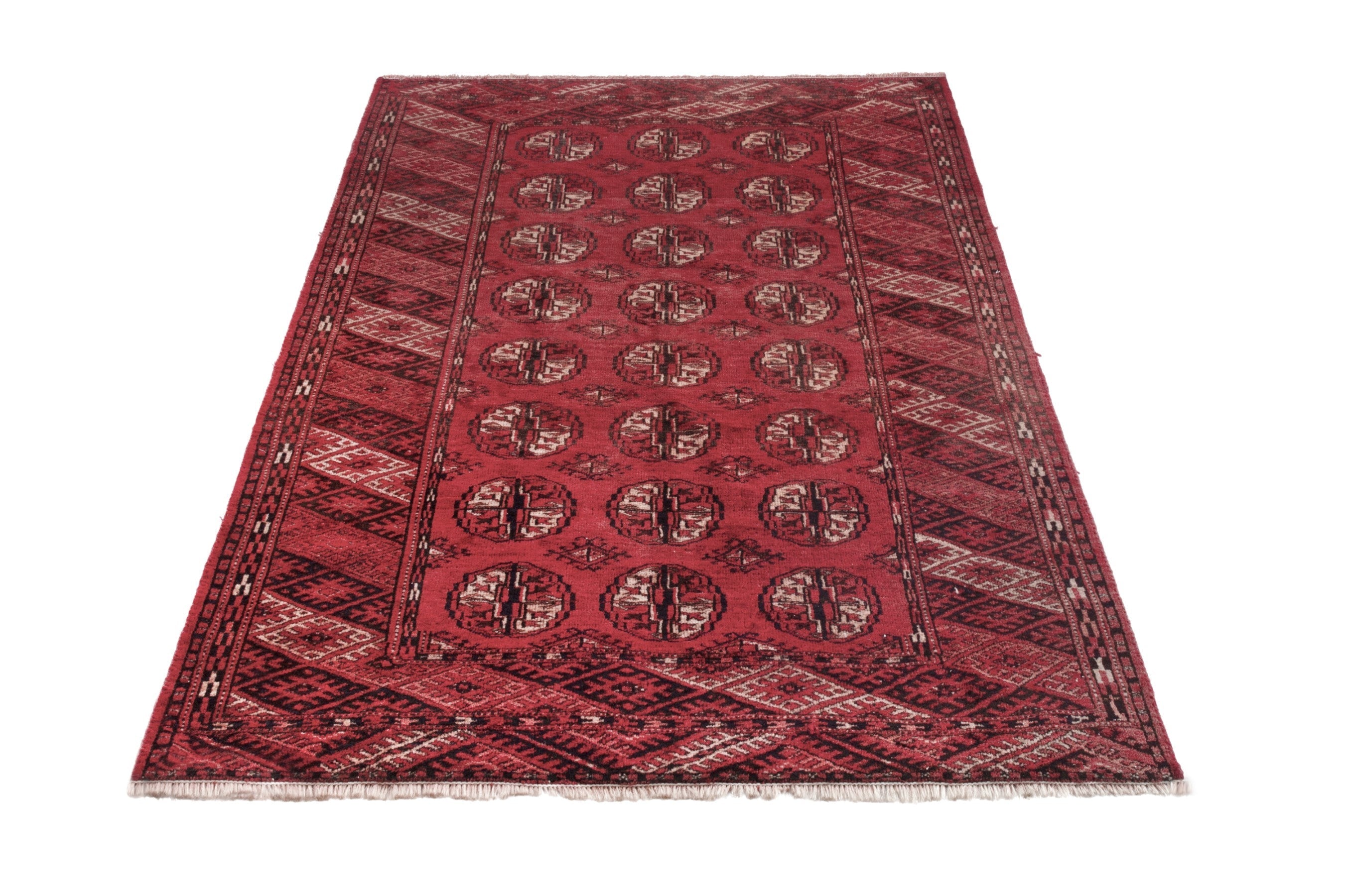 Persian Torkaman accent rug in deep red and faded red, view 2 of 17