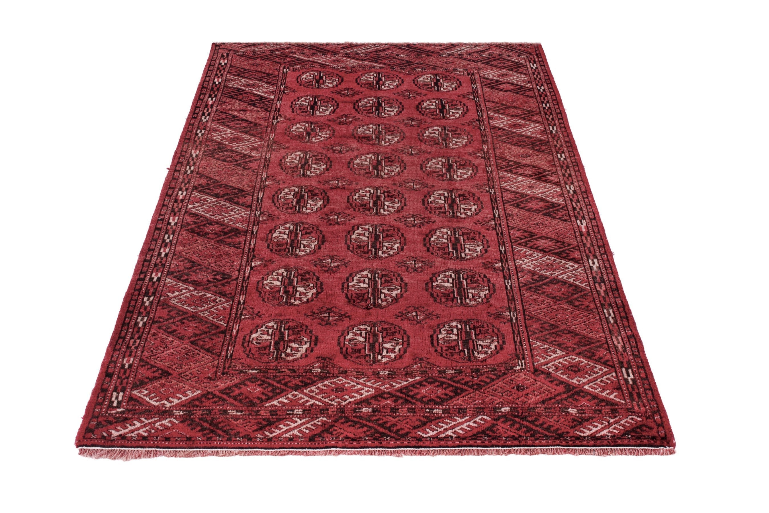 Persian Torkaman accent rug in deep red and faded red, view 3 of 17