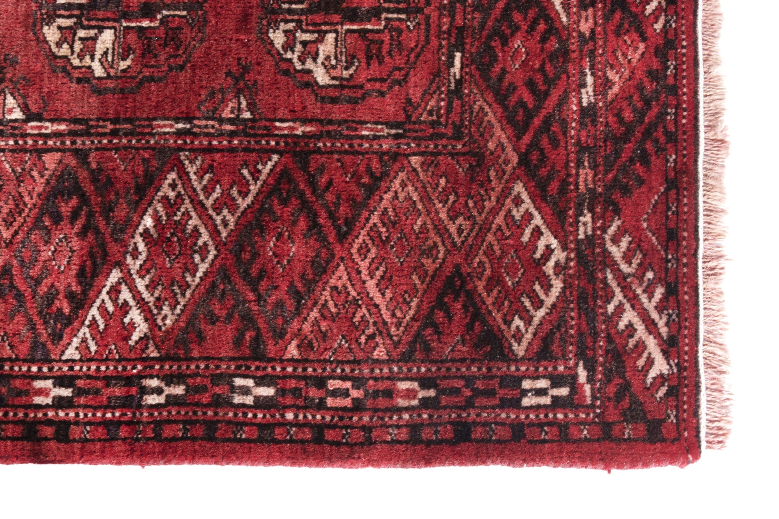 Persian Torkaman accent rug in deep red and faded red, view 5 of 17