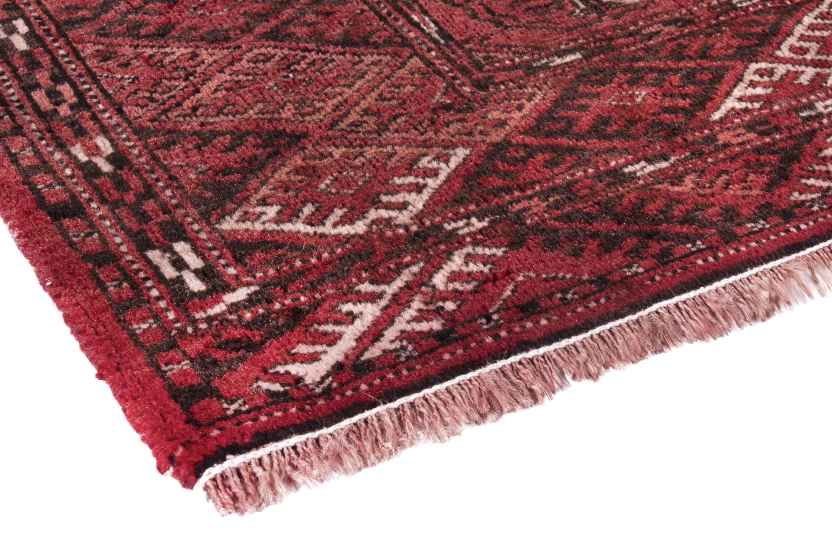Persian Torkaman accent rug in deep red and faded red, view 4 of 17