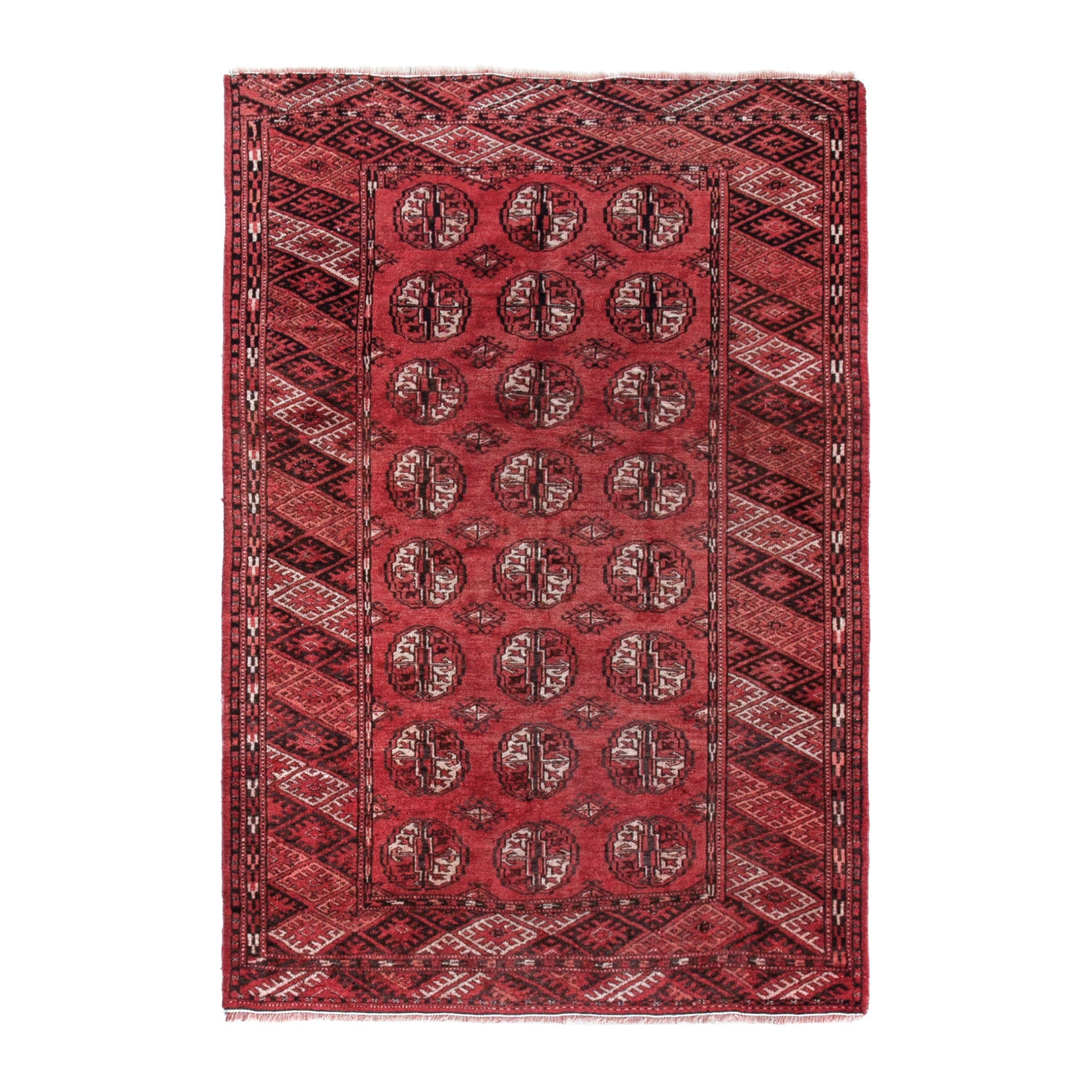 Persian Torkaman accent rug in deep red and faded red, 4'1" x 5'11"