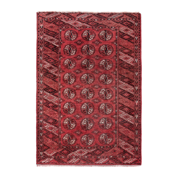 Persian Torkaman accent rug in deep red and faded red, 4'1" x 5'11"