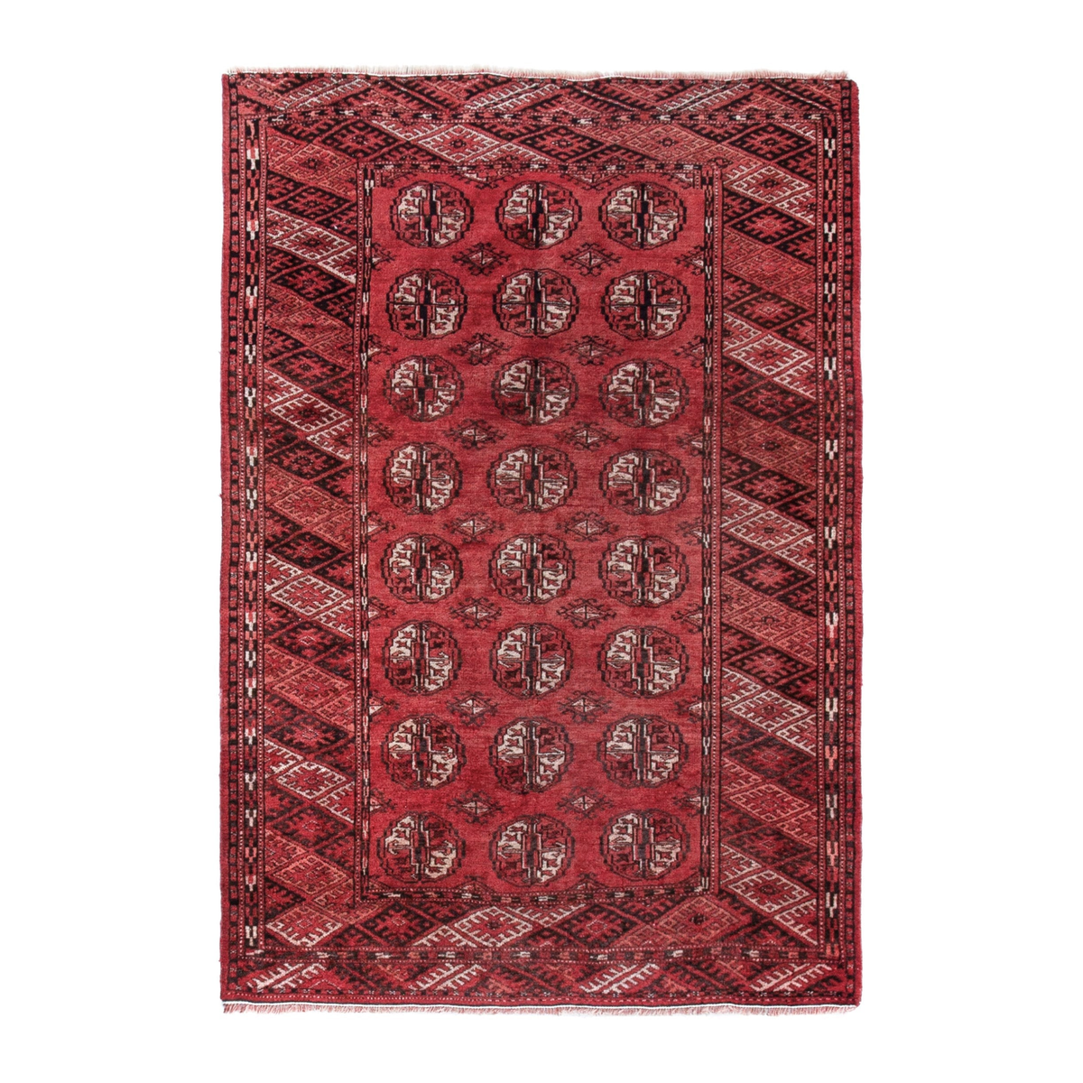 Persian Torkaman accent rug in deep red and faded red, 4'1" x 5'11"
