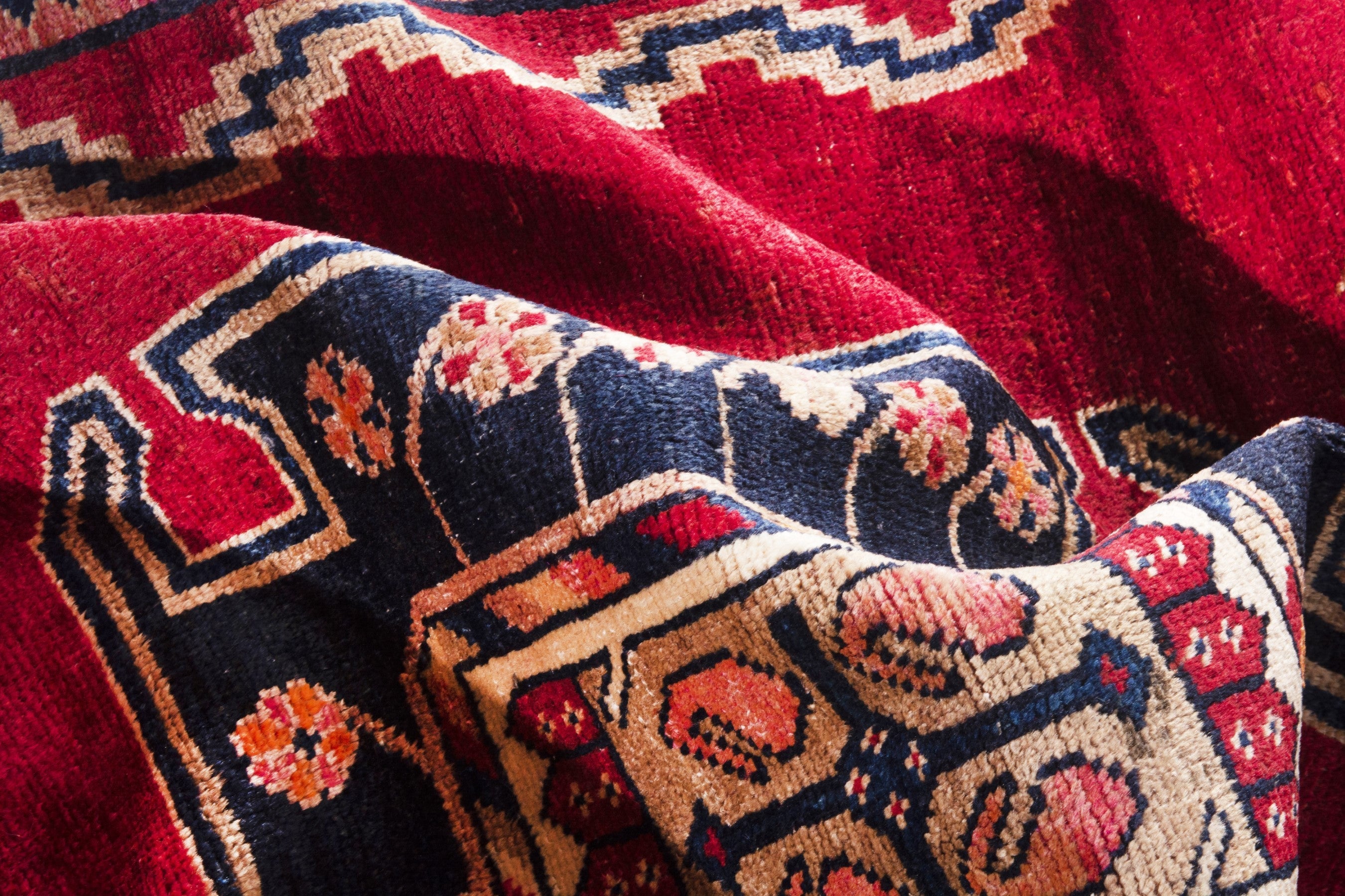 Persian Lori runner rug in deep red and navy, view 18 of 19